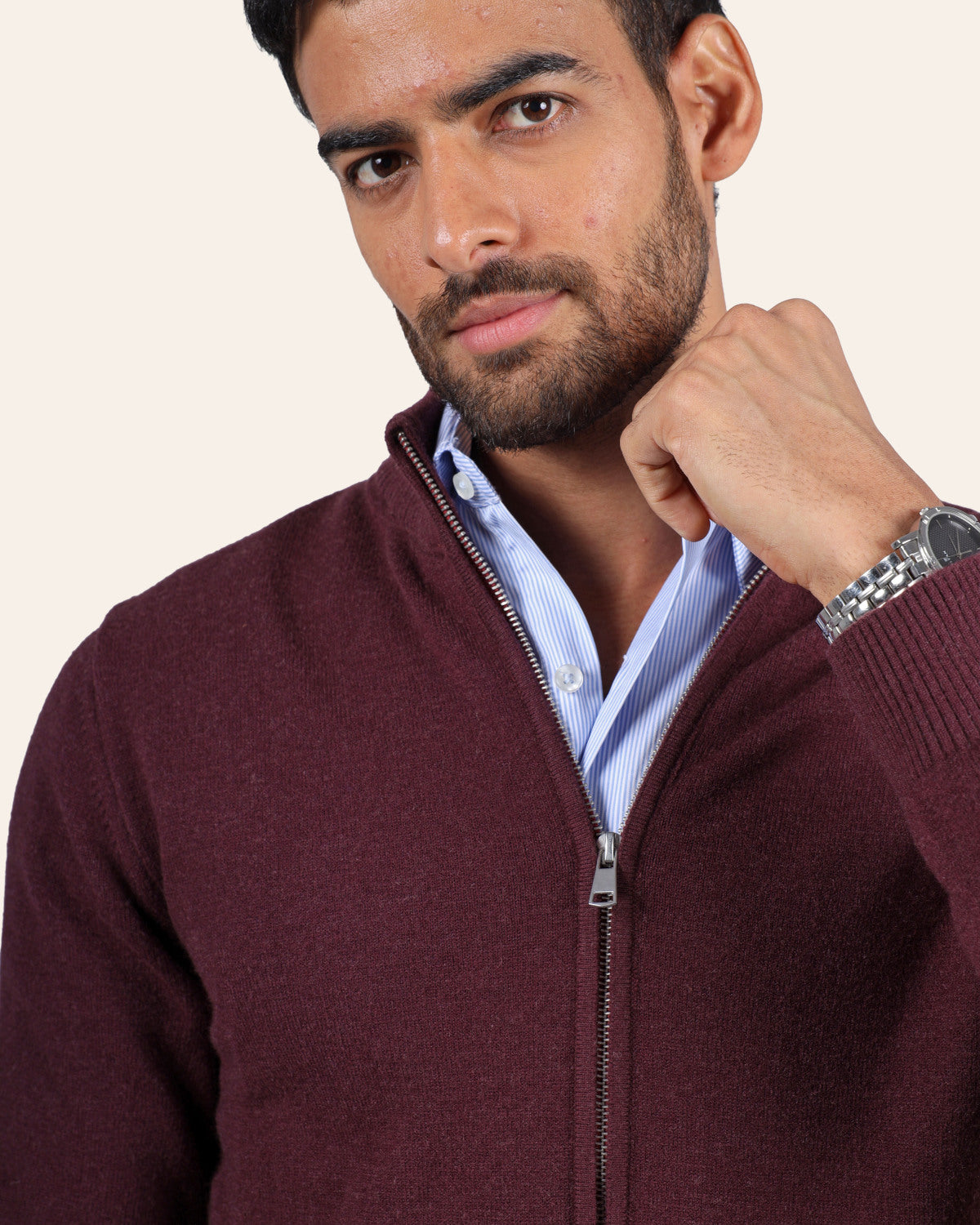 Wool Knitted Jacket - Burgundy