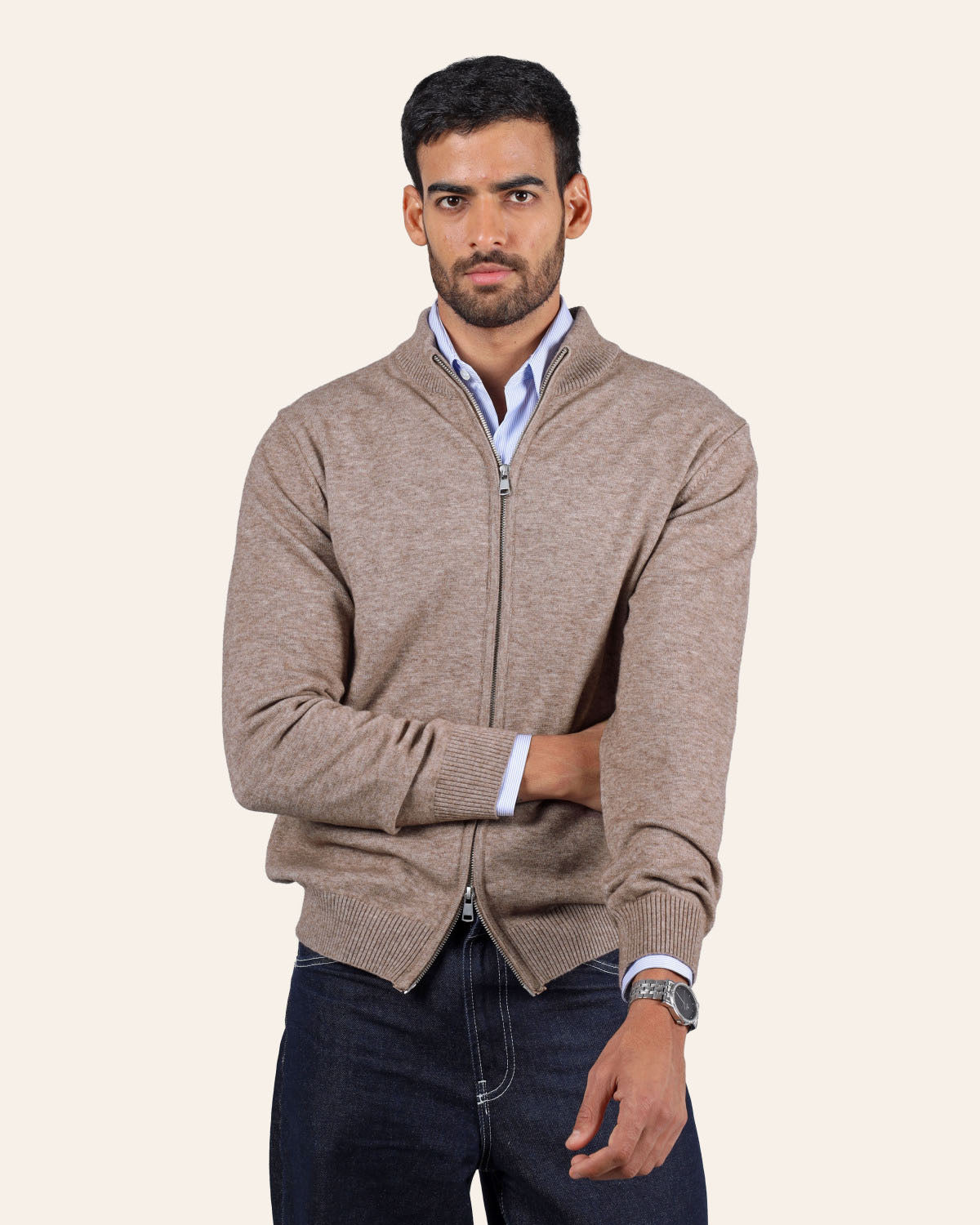 Wool Knitted Jacket - Taupe
