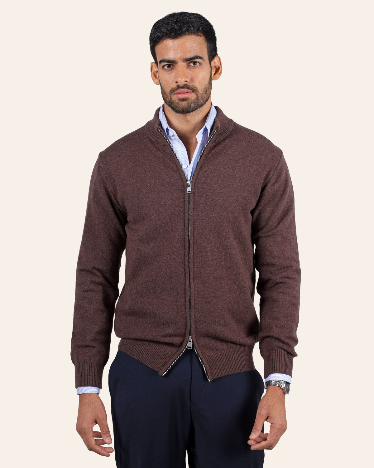 Wool Knitted Jacket - Brown