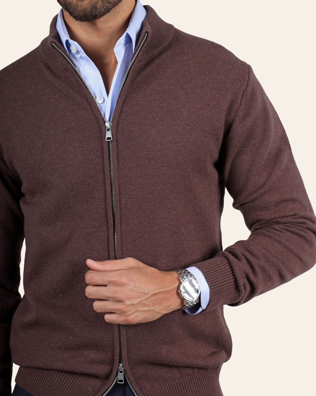 Wool Knitted Jacket - Brown