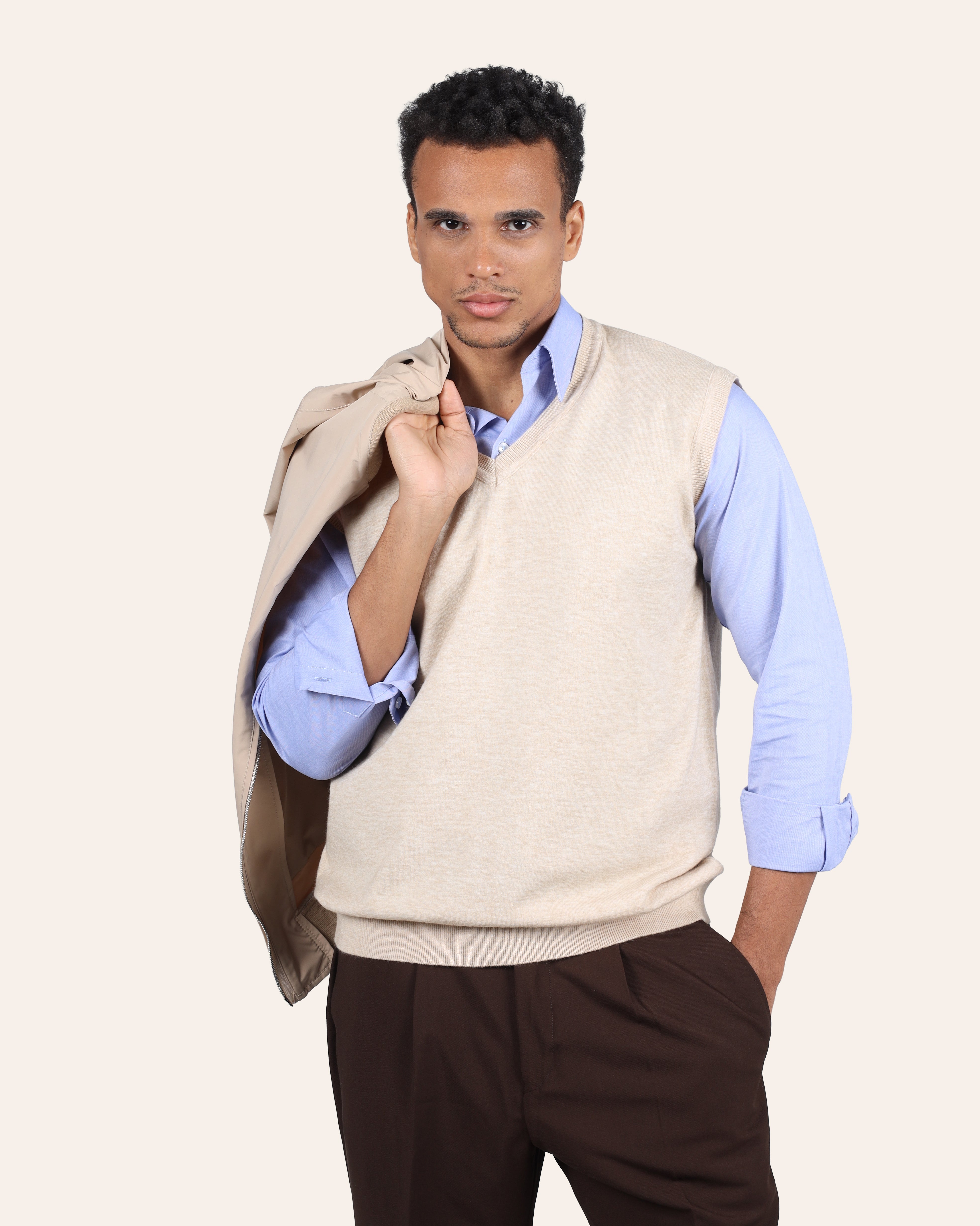 Wool Knitted Vest - Beige