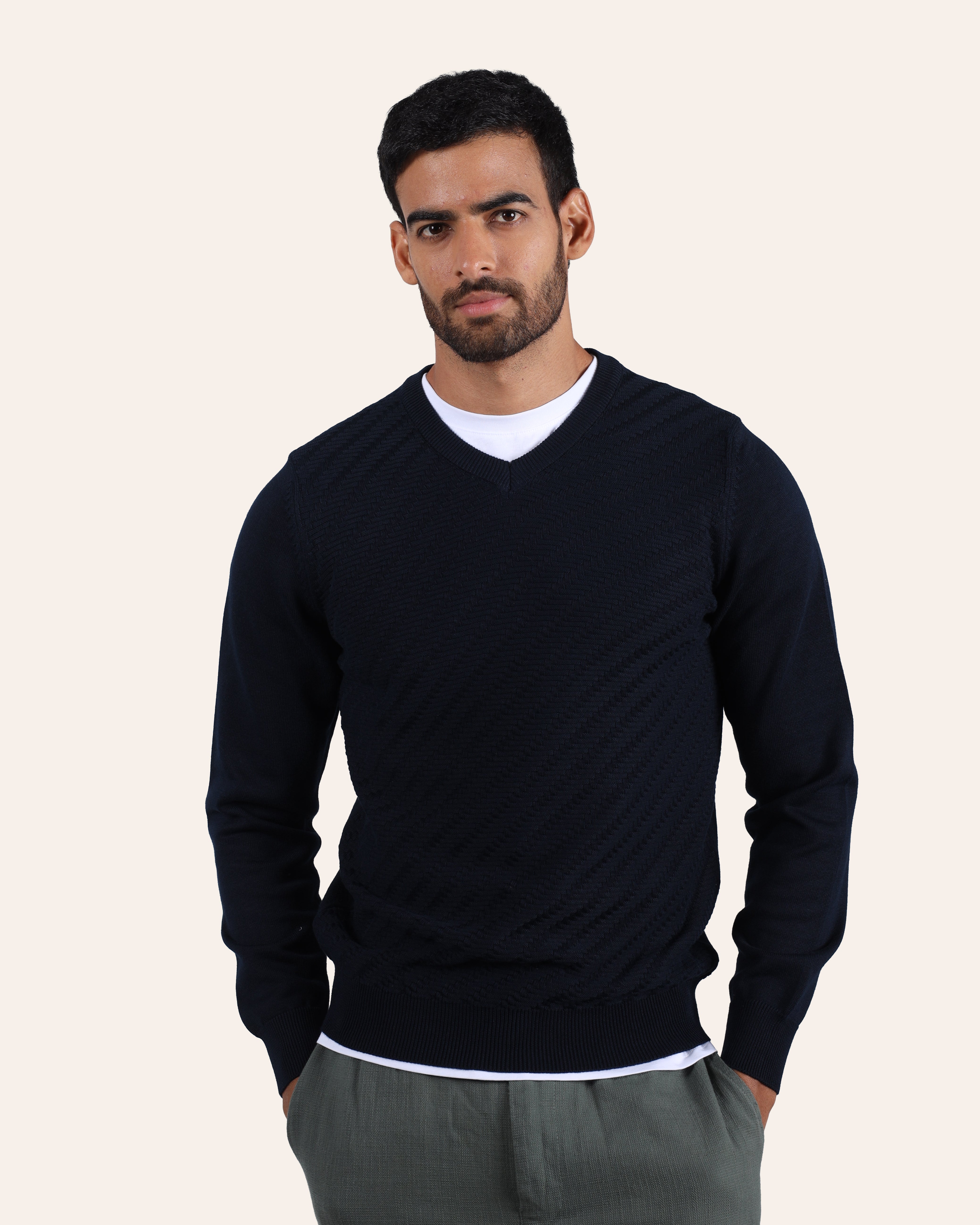 Navy Knitted V-Neck