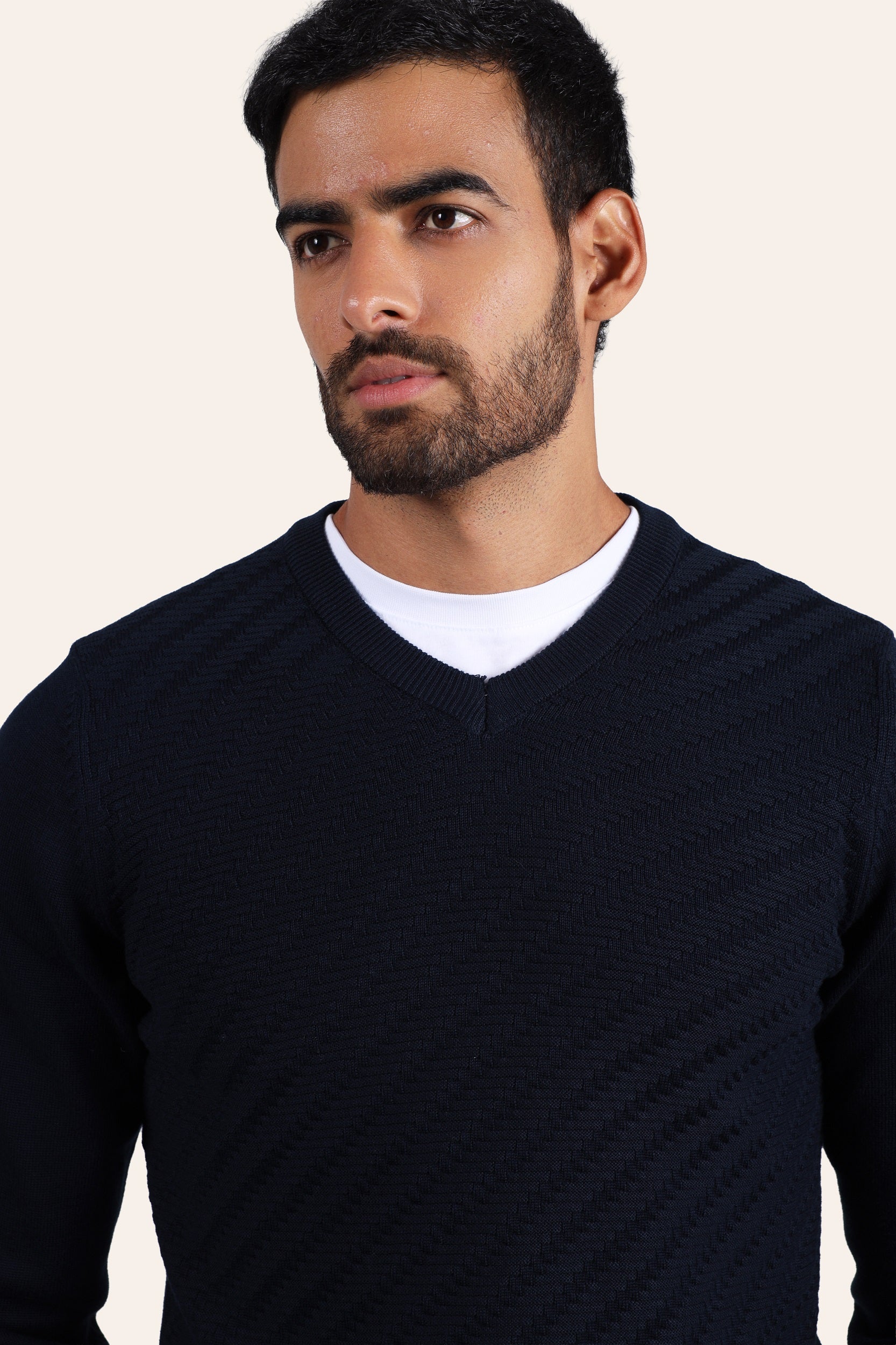 Navy Knitted V-Neck