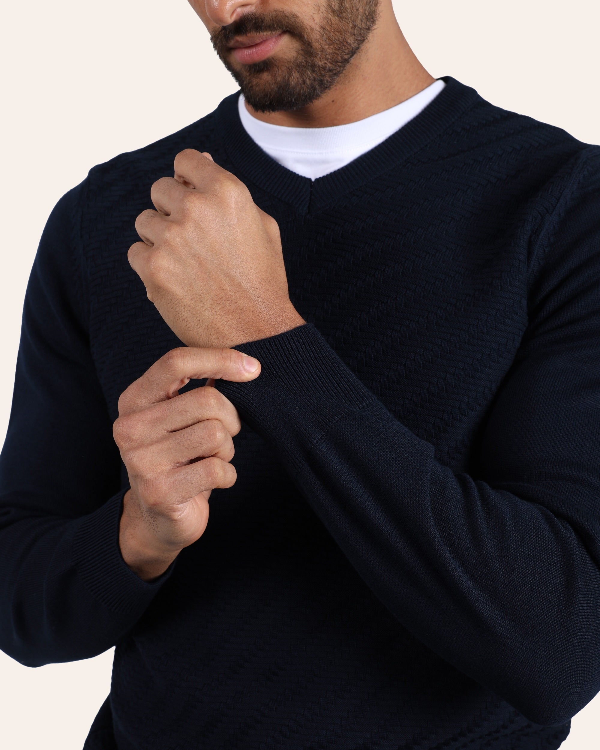 Navy Knitted V-Neck