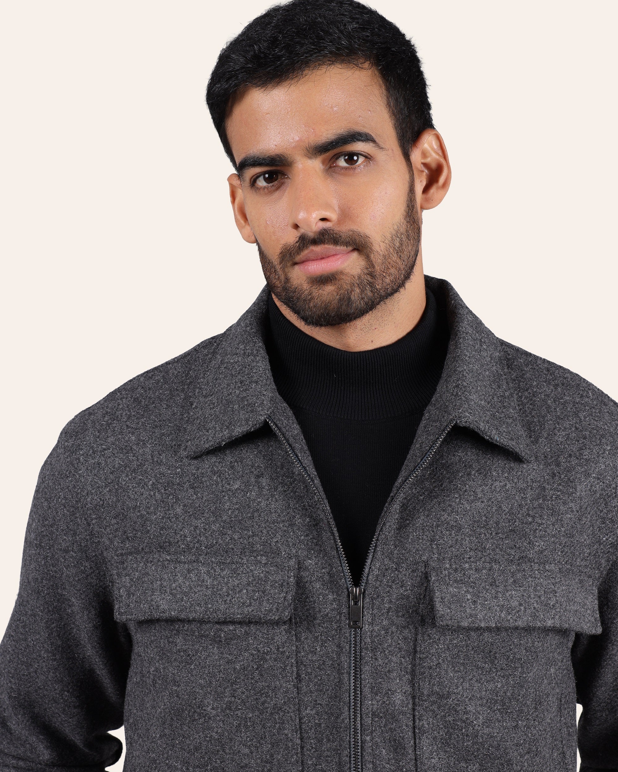 Anthracite Wool Padded Jacket