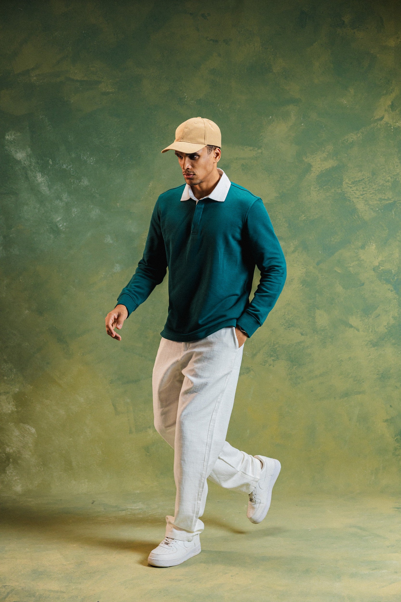 Olive Polo Shirt With Shirt Collar