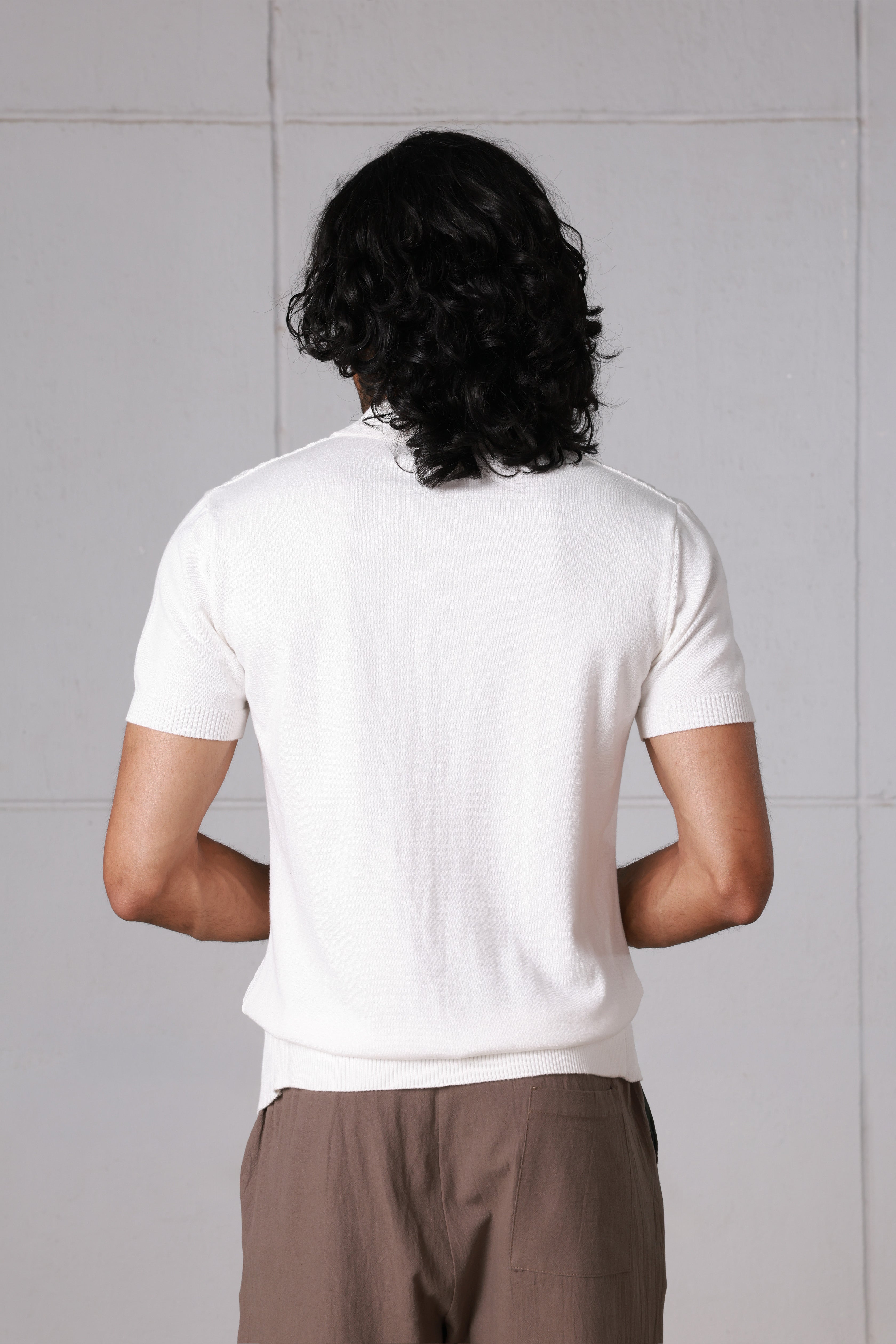 White Braided Knitted Polo