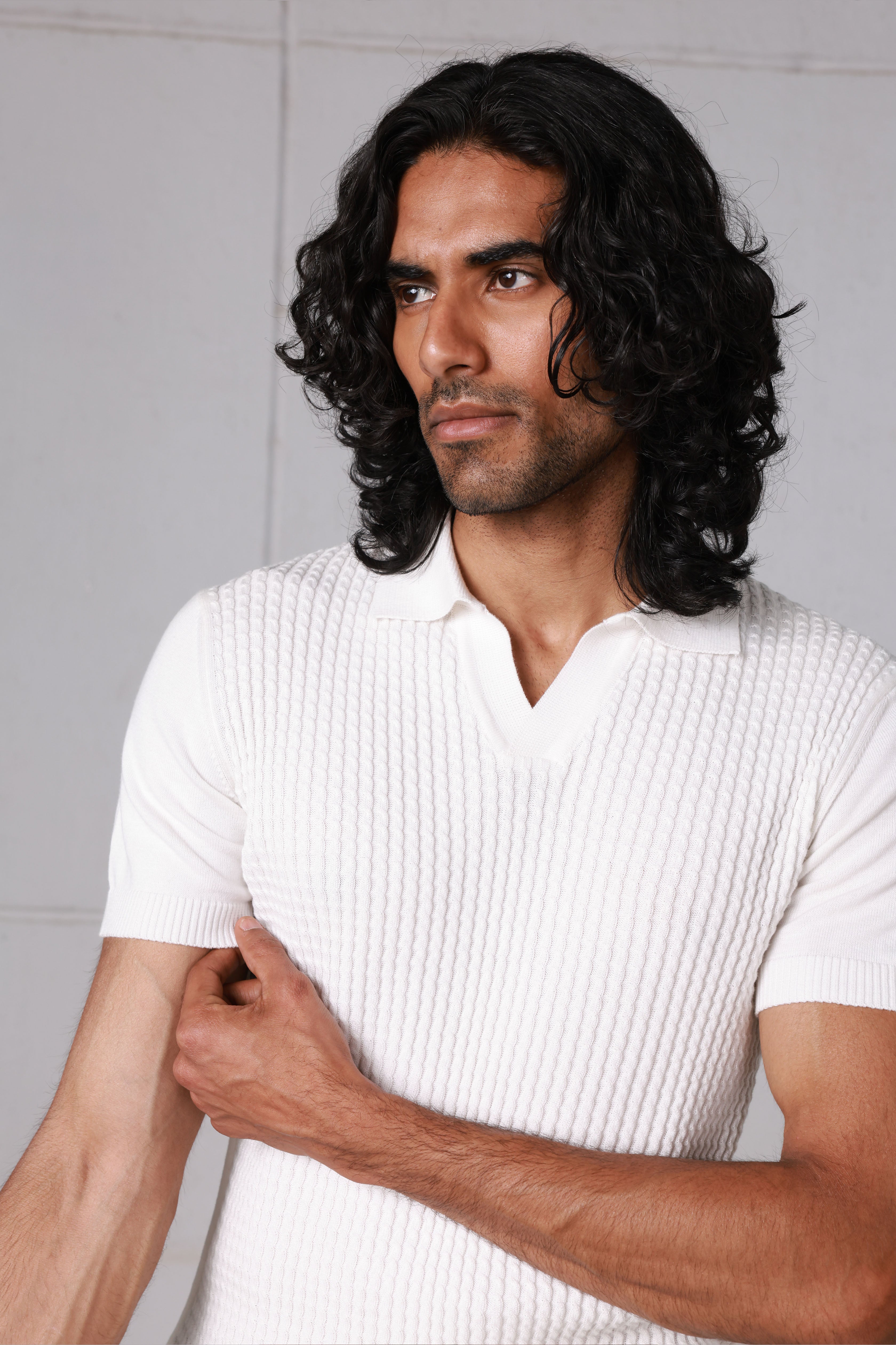 White Braided Knitted Polo