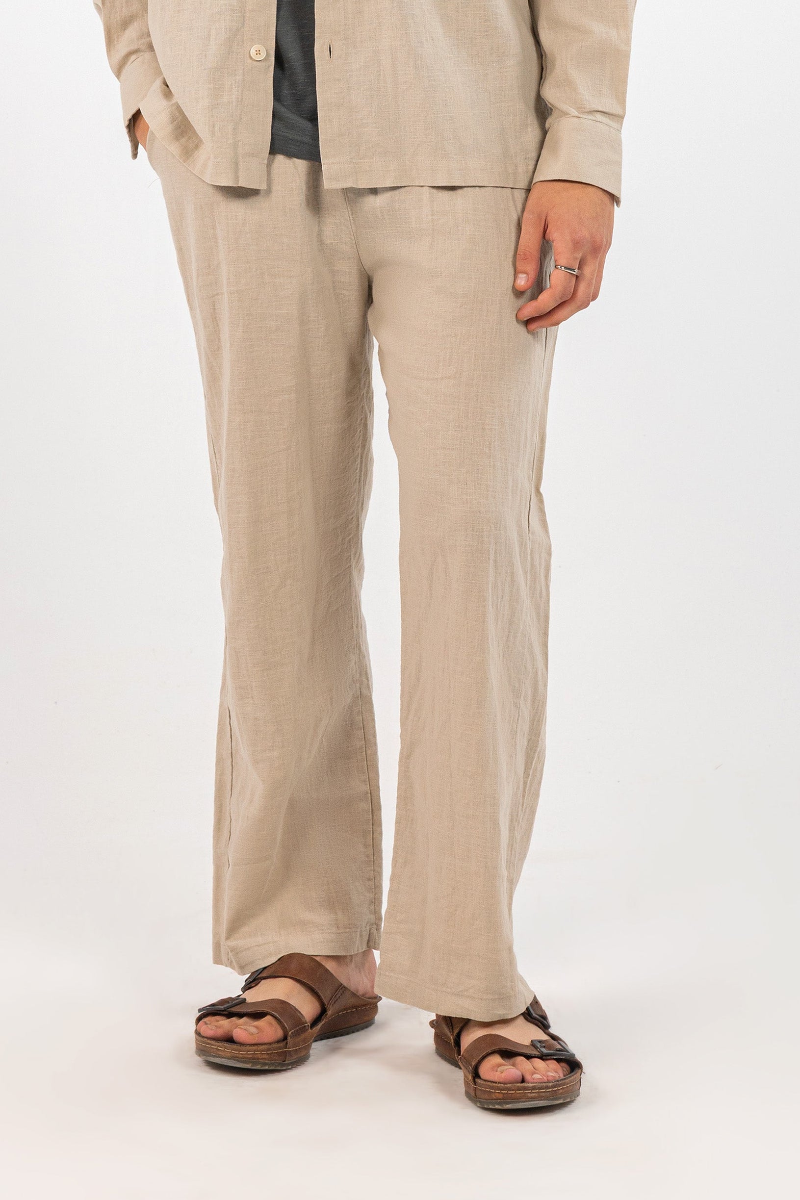 Beige Linen Regular Fit Trousers