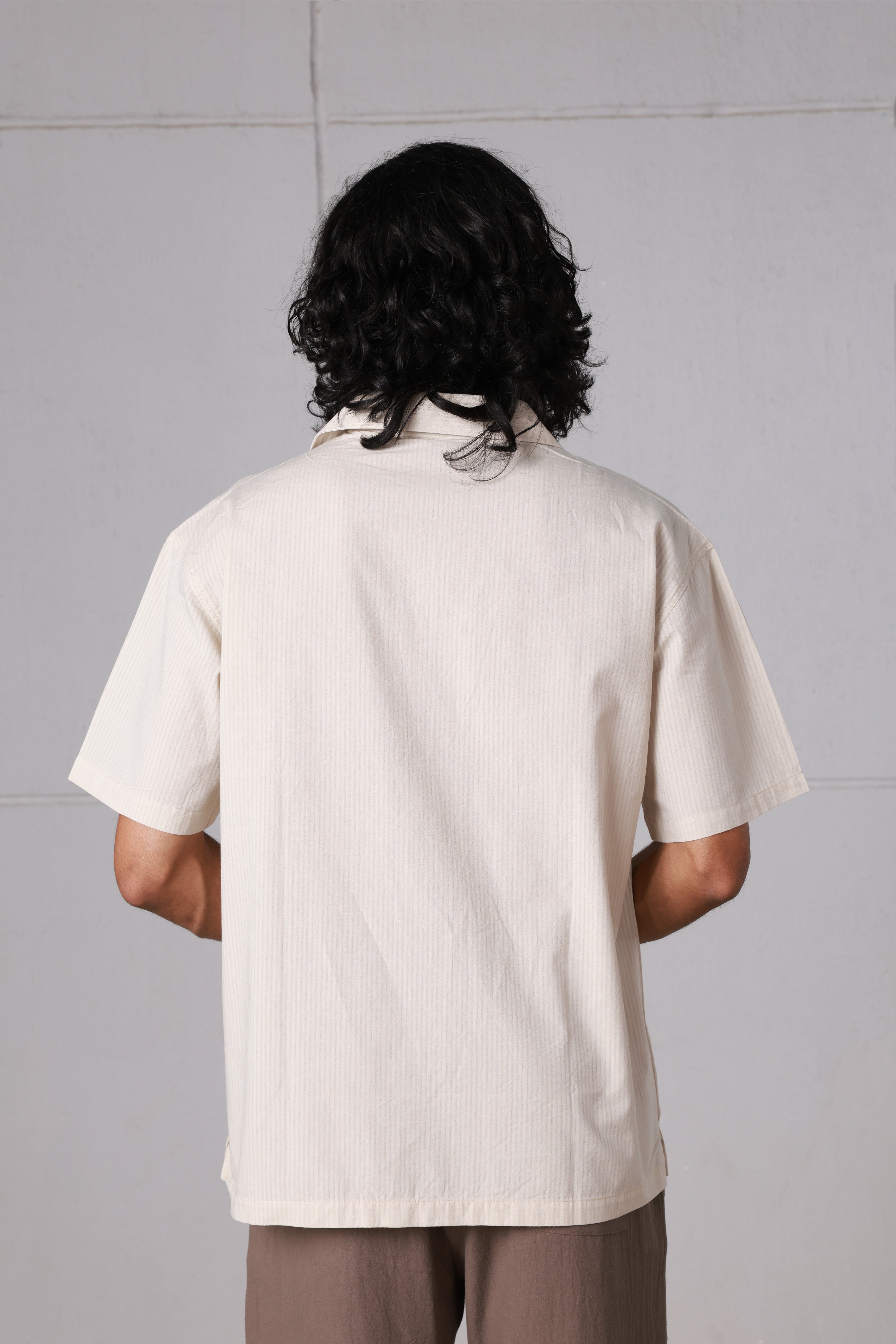 Beige Striped Flowing Shirt