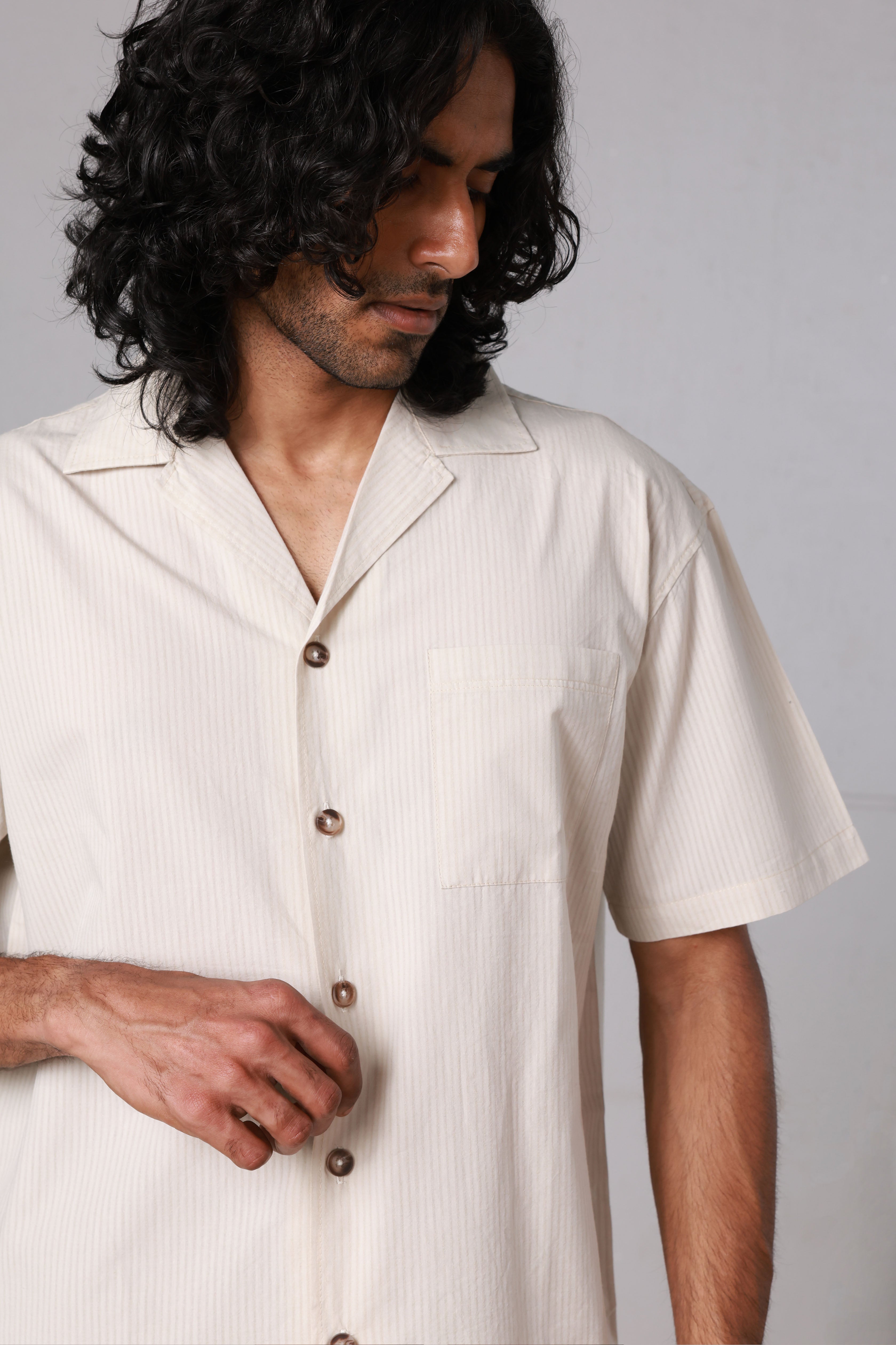 Beige Striped Flowing Shirt