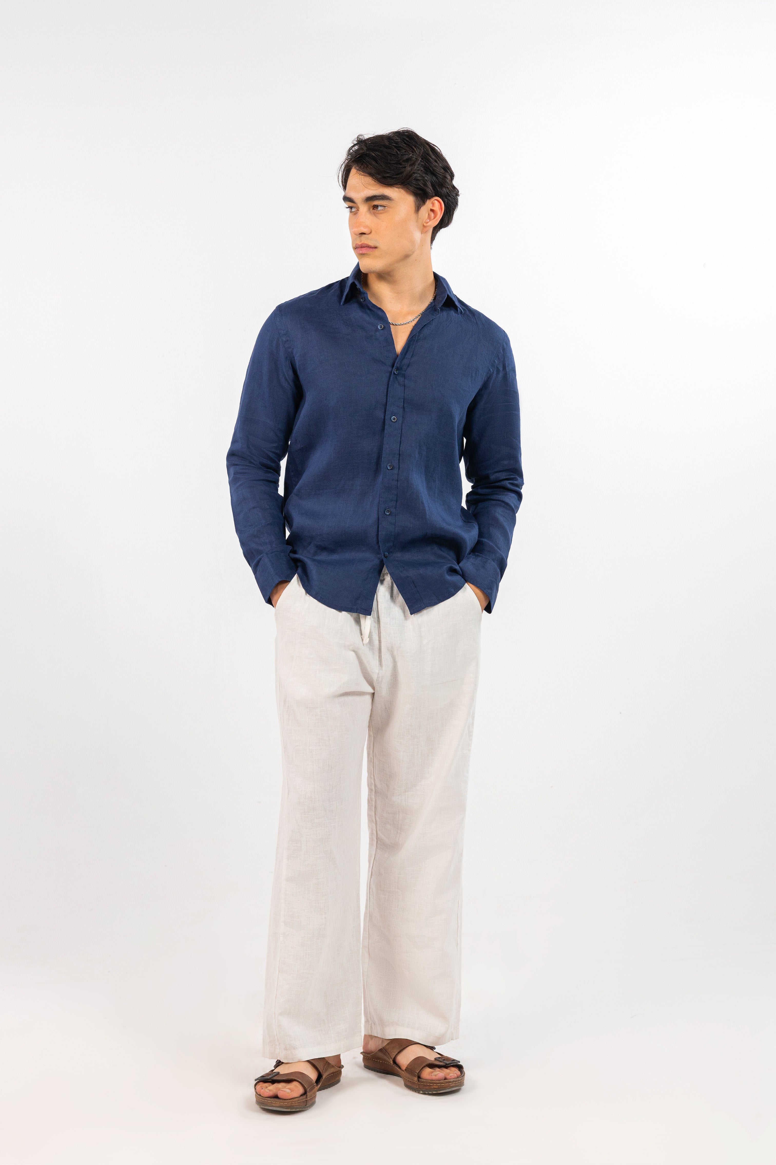 Navy Pure Linen Shirt