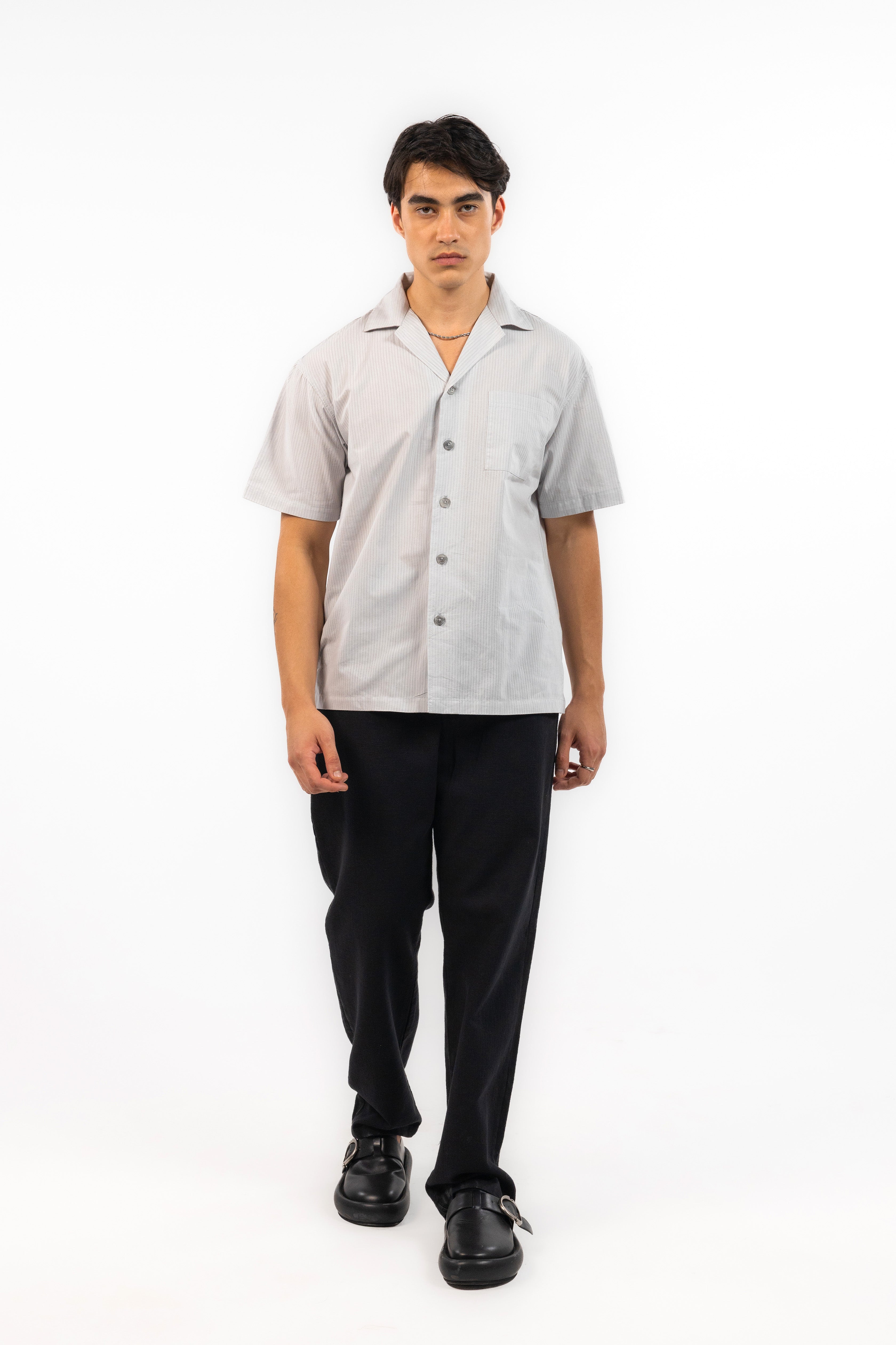 Grey Striped Flowing Shirt