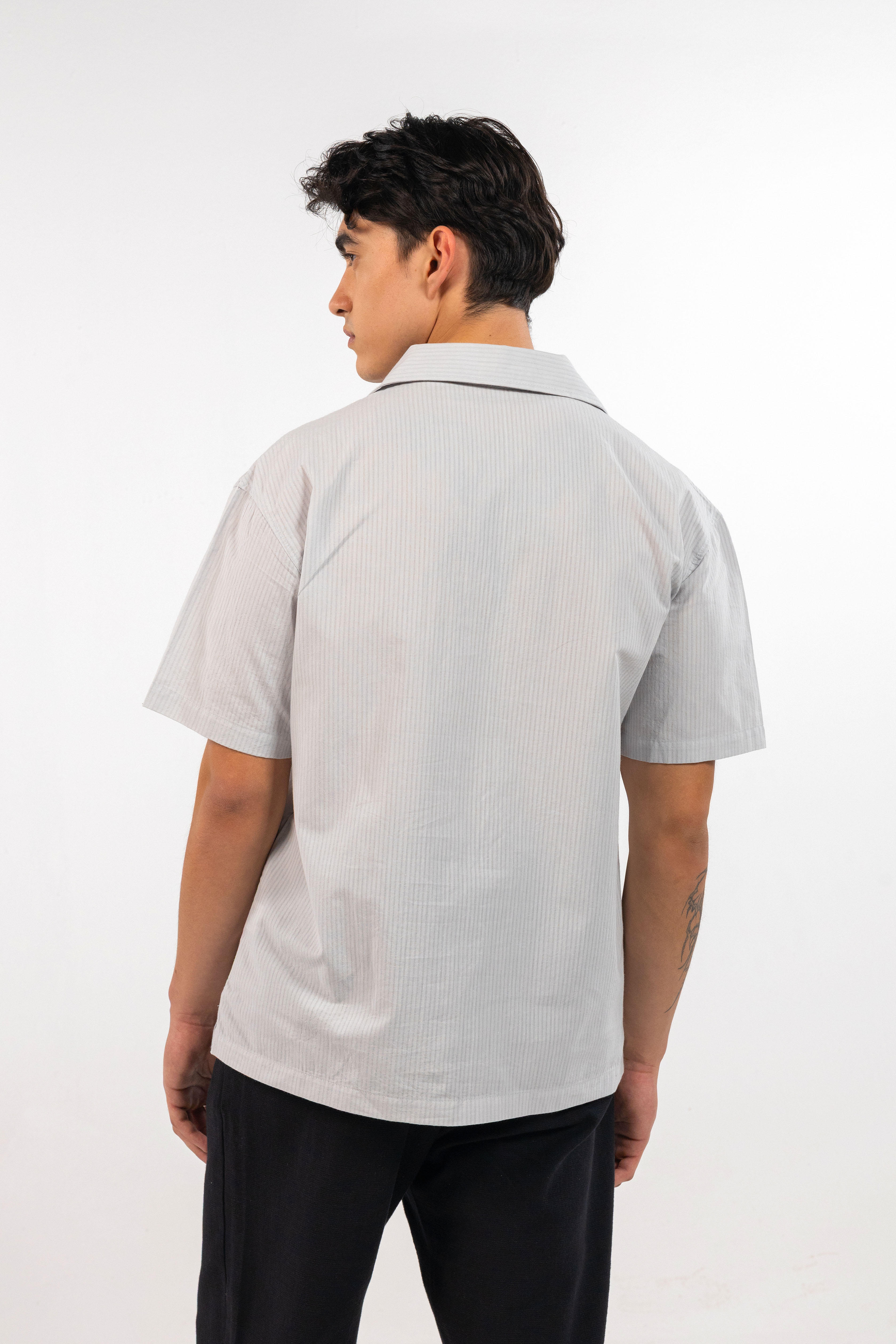 Grey Striped Flowing Shirt