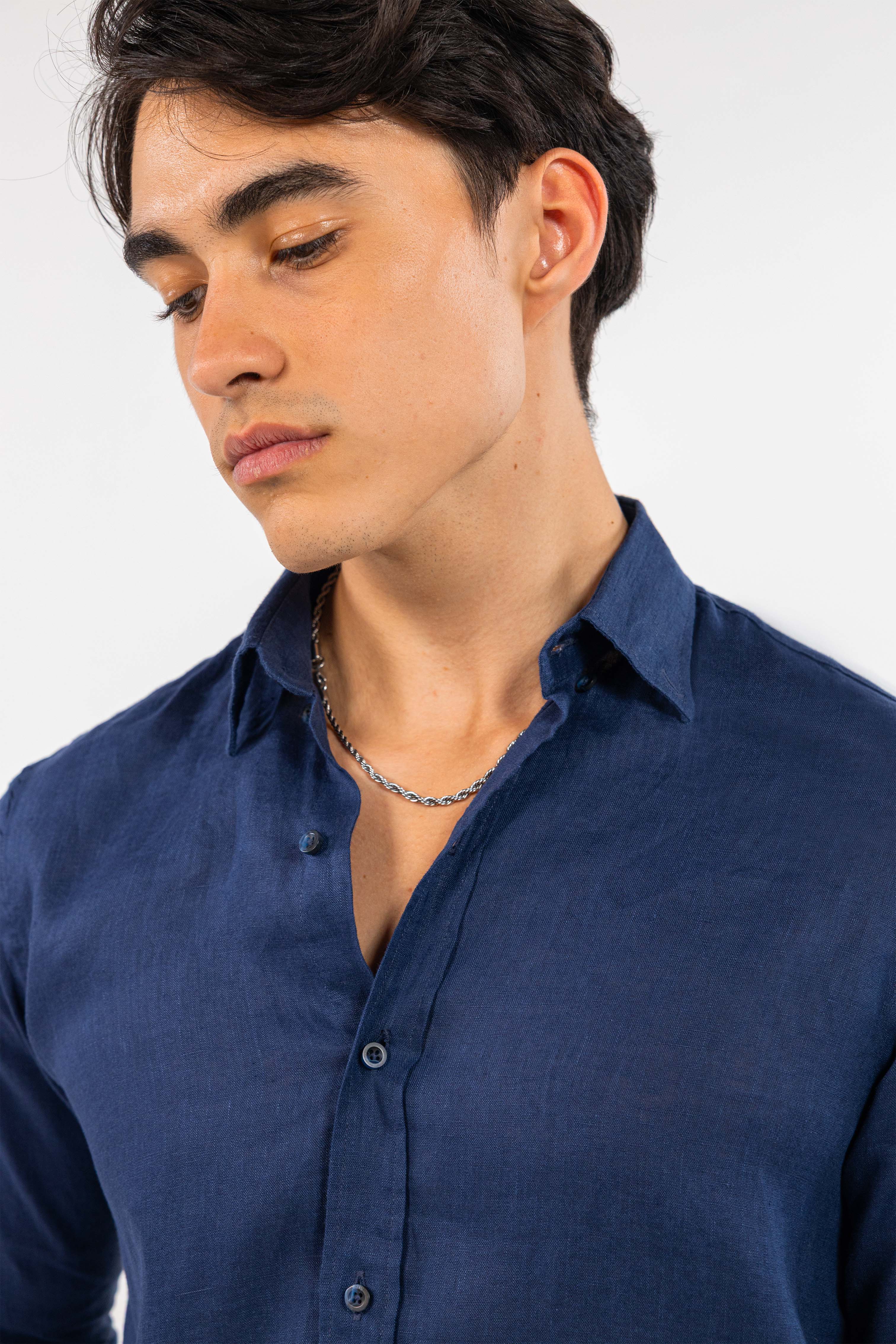 Navy Pure Linen Shirt