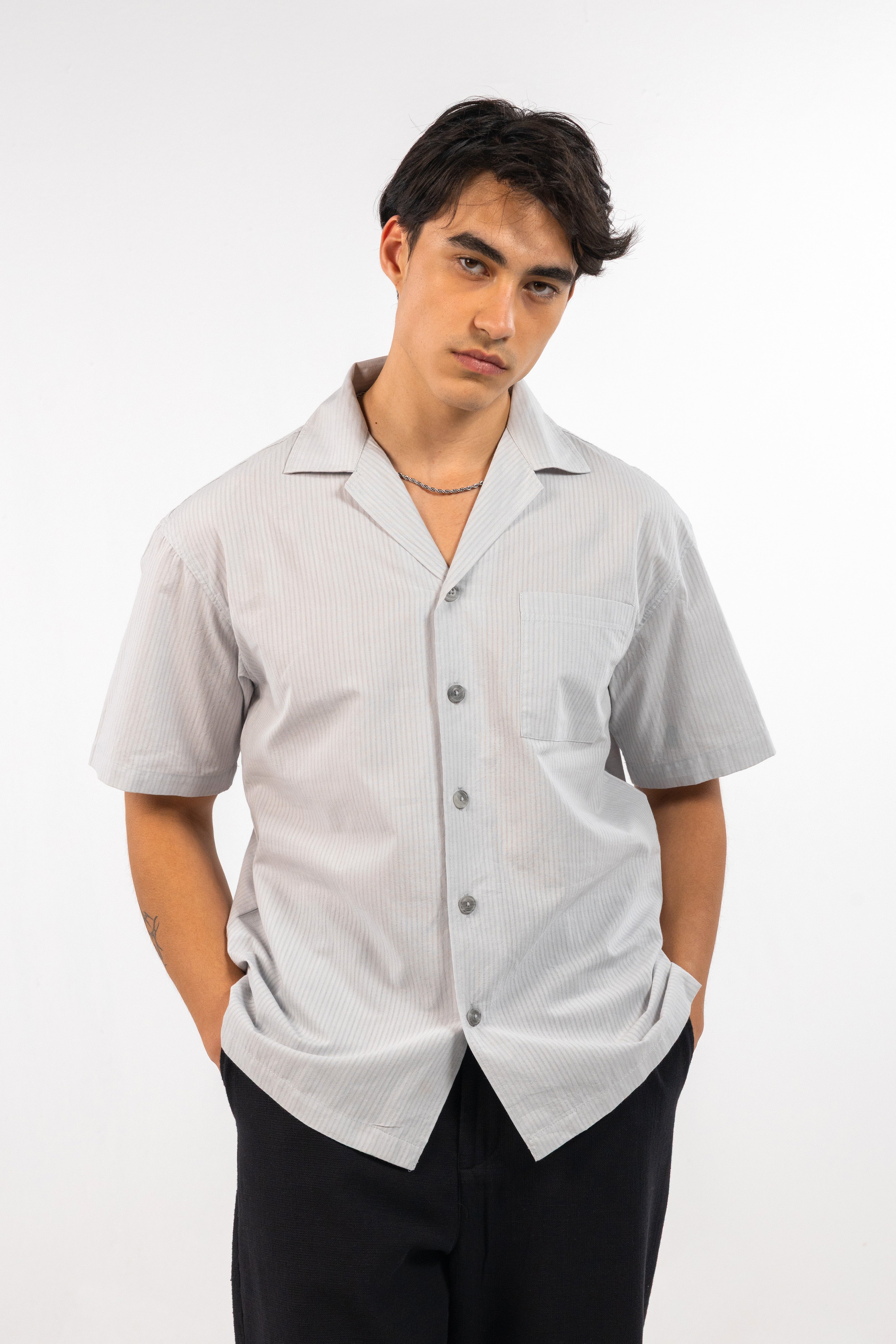 Grey Striped Flowing Shirt