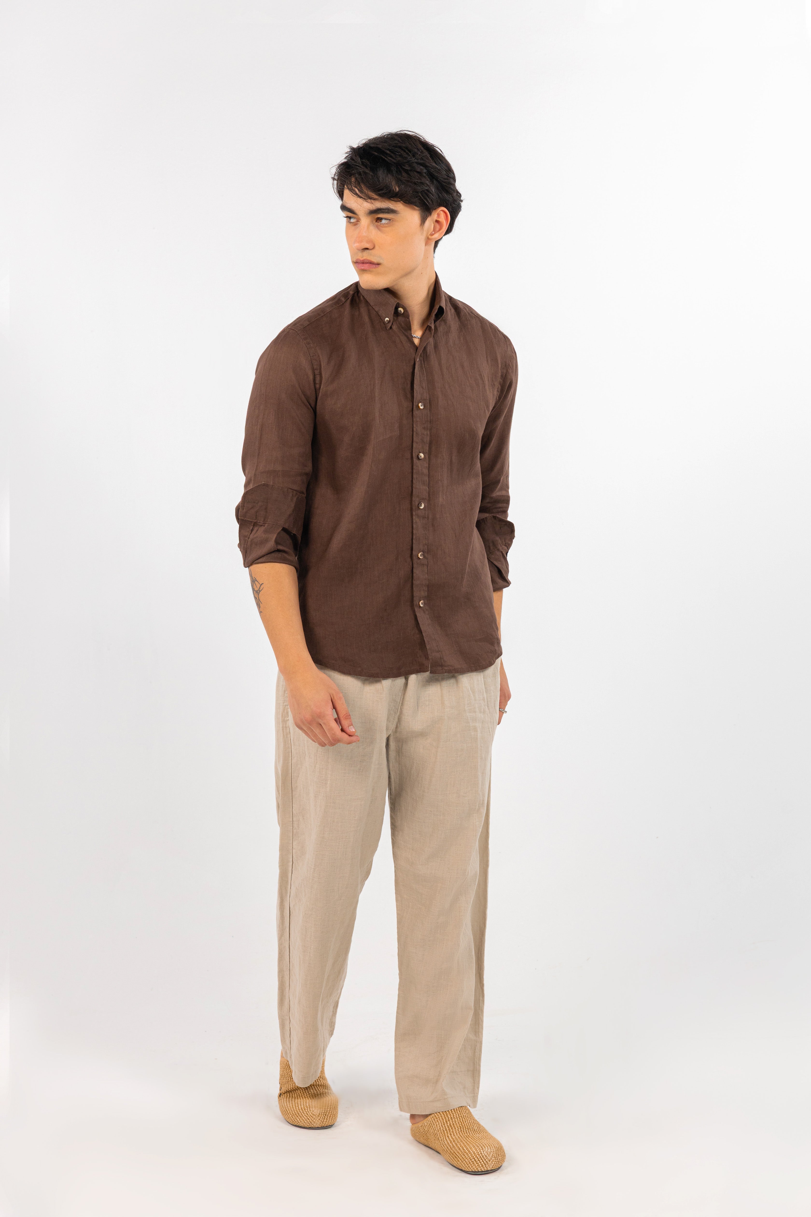 Brown Pure Linen Shirt