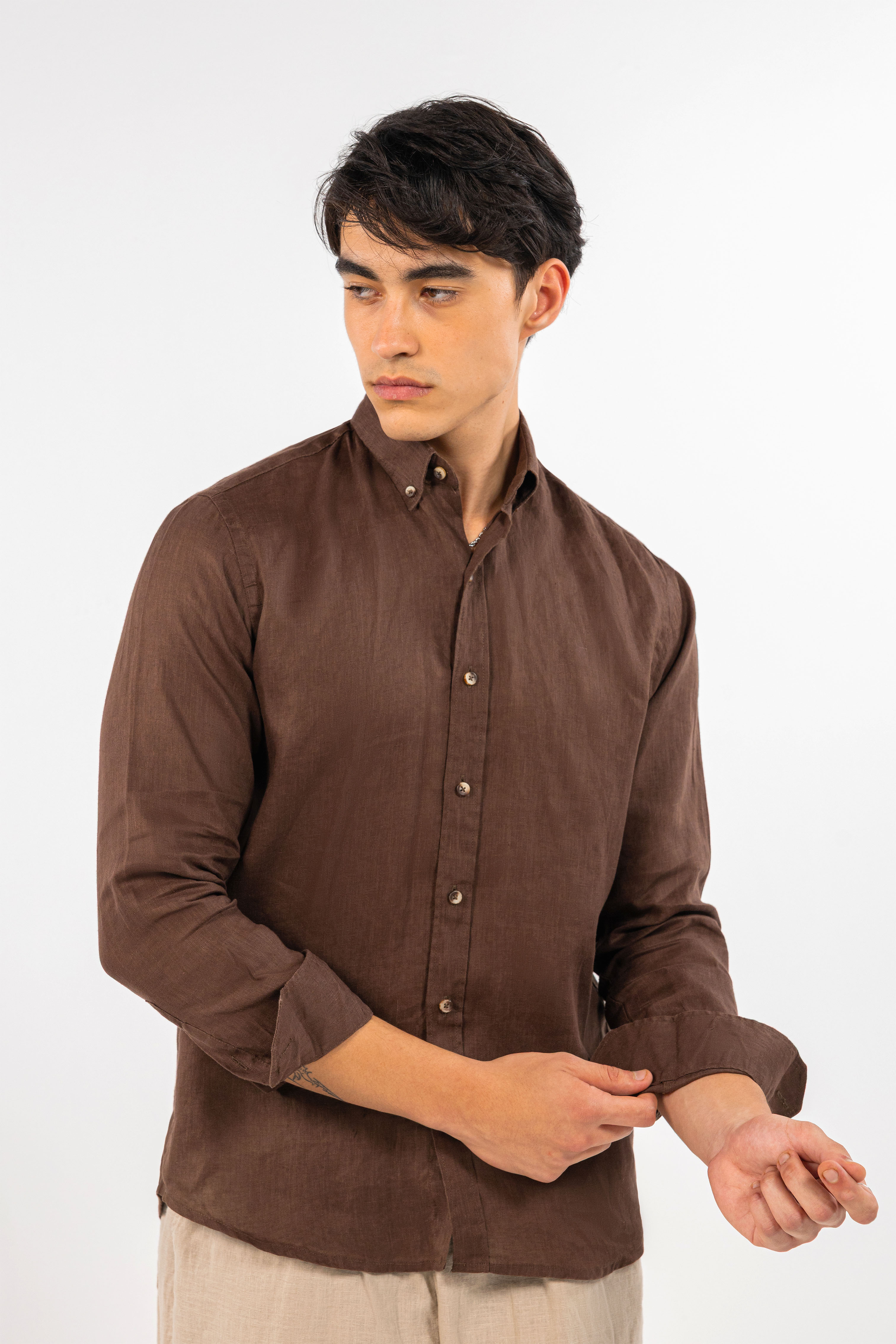Brown Pure Linen Shirt