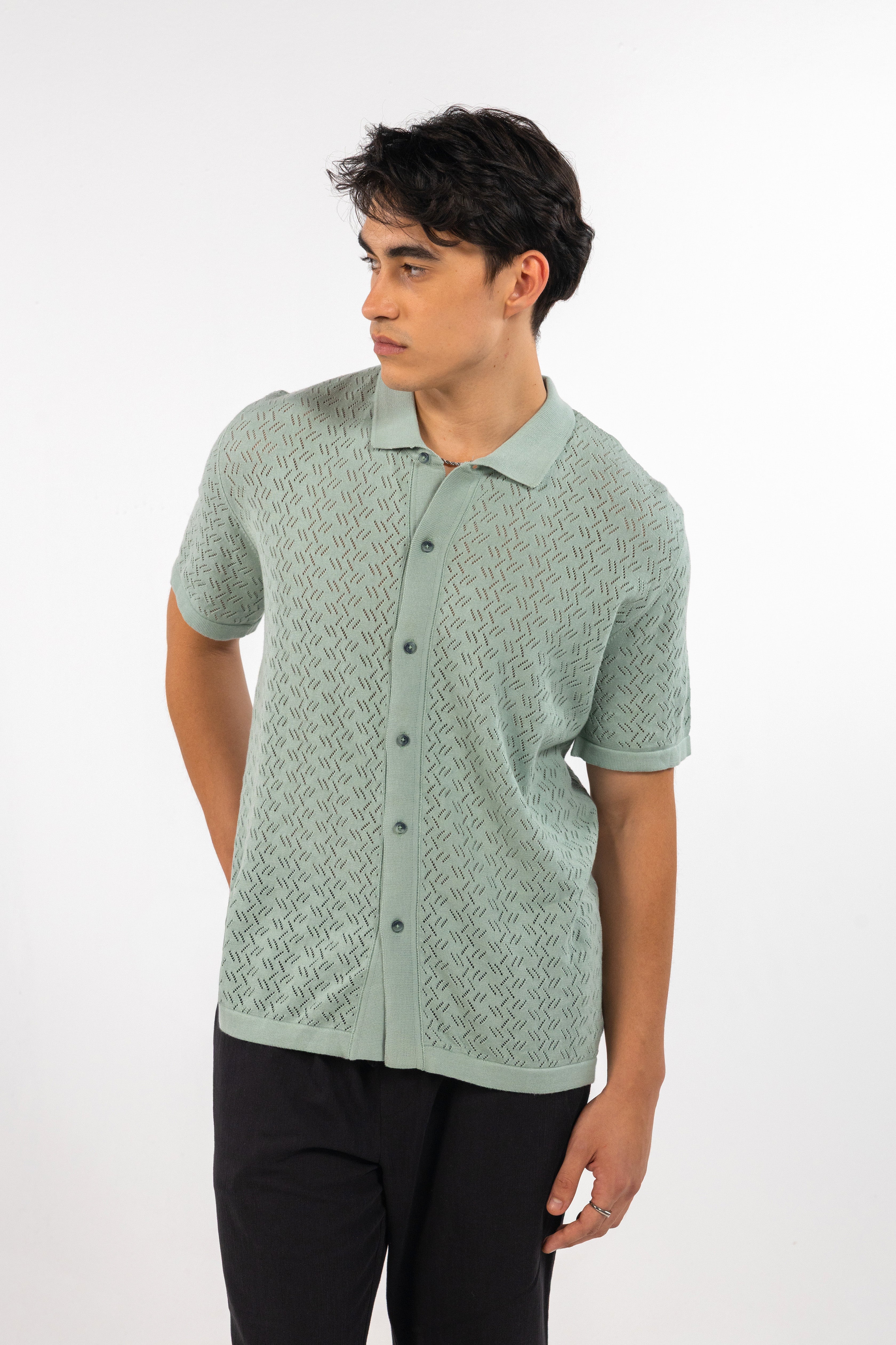 Mint Diamond Knitted Shirt