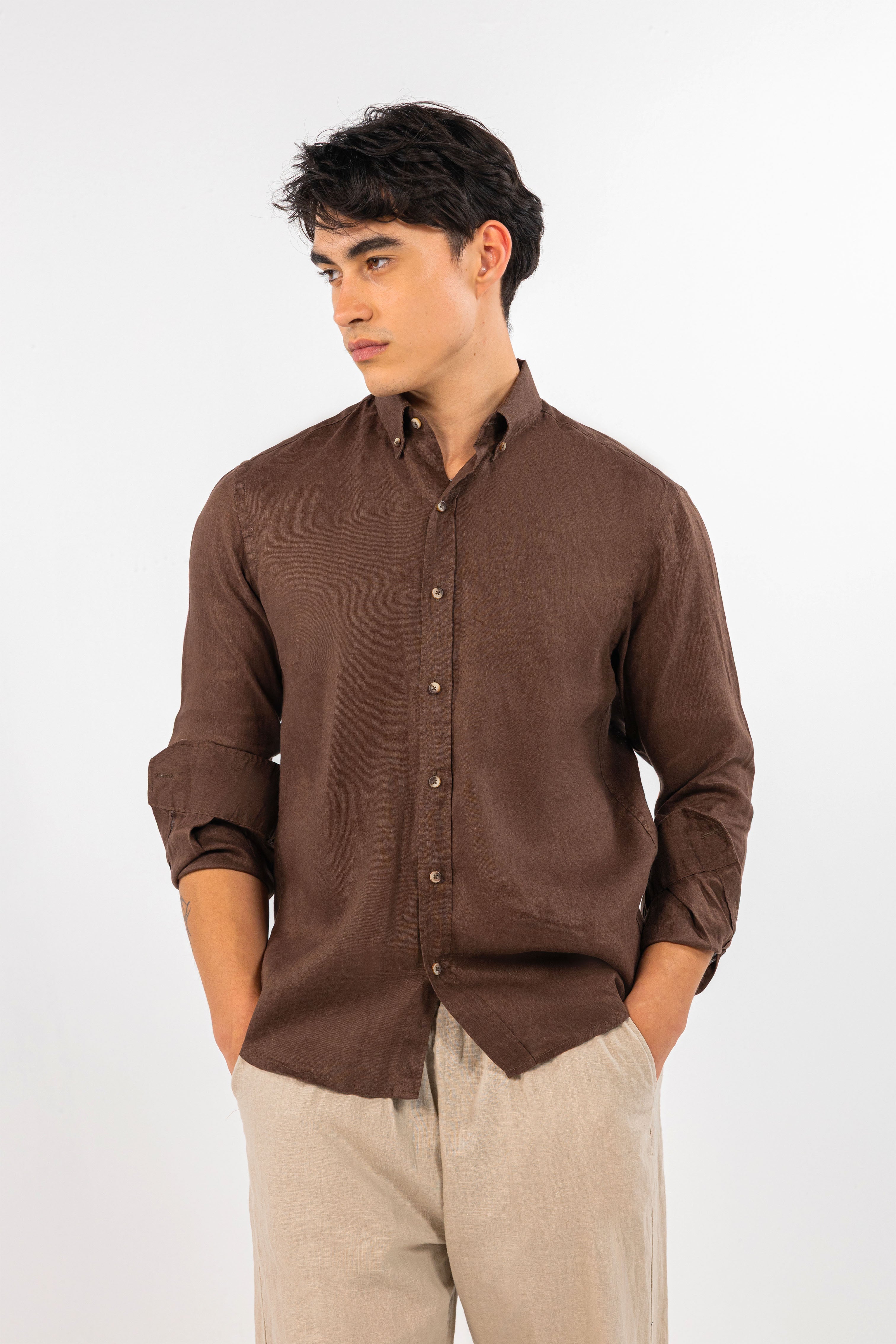 Brown Pure Linen Shirt