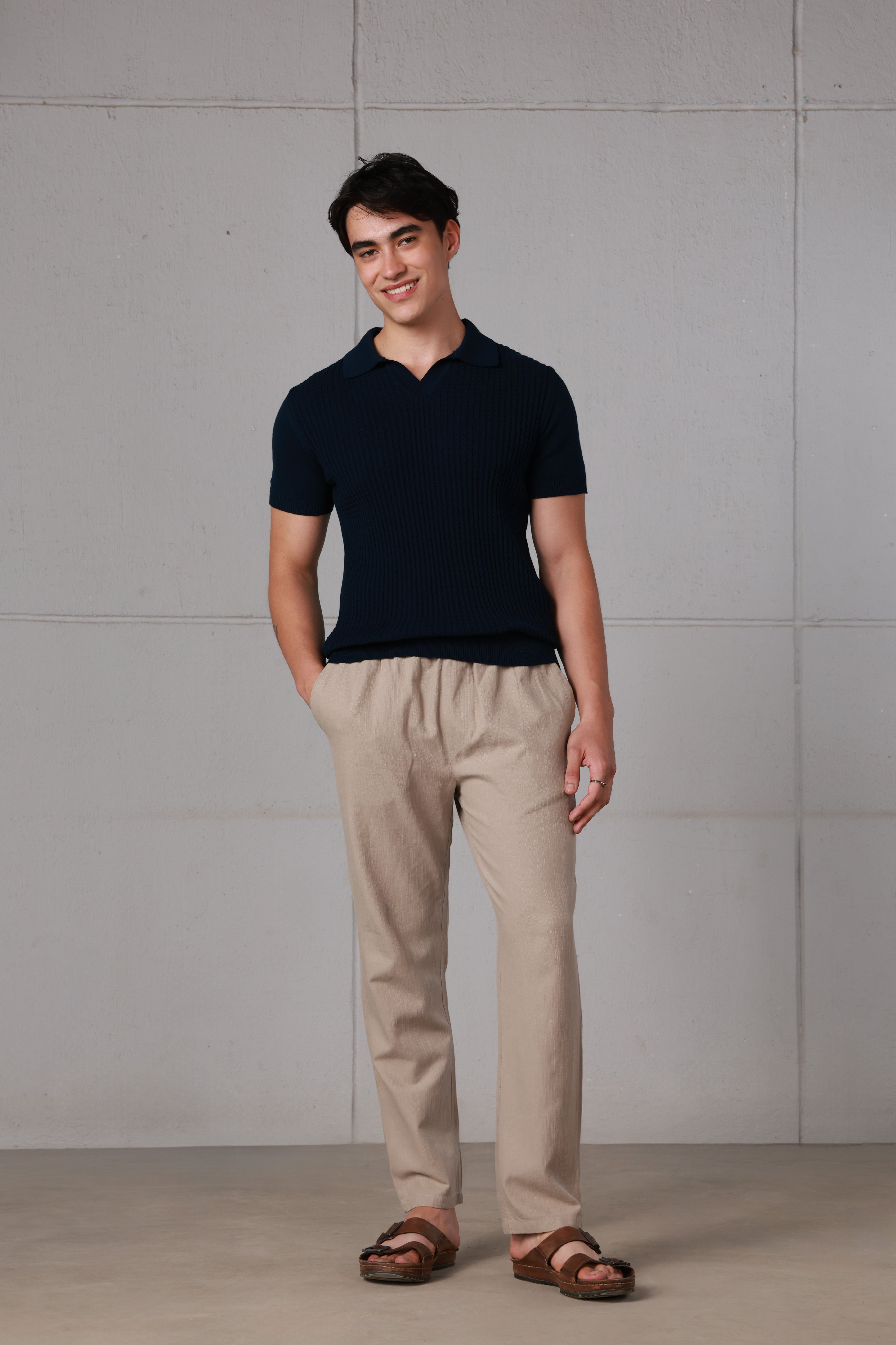 Beige Textured Trousers