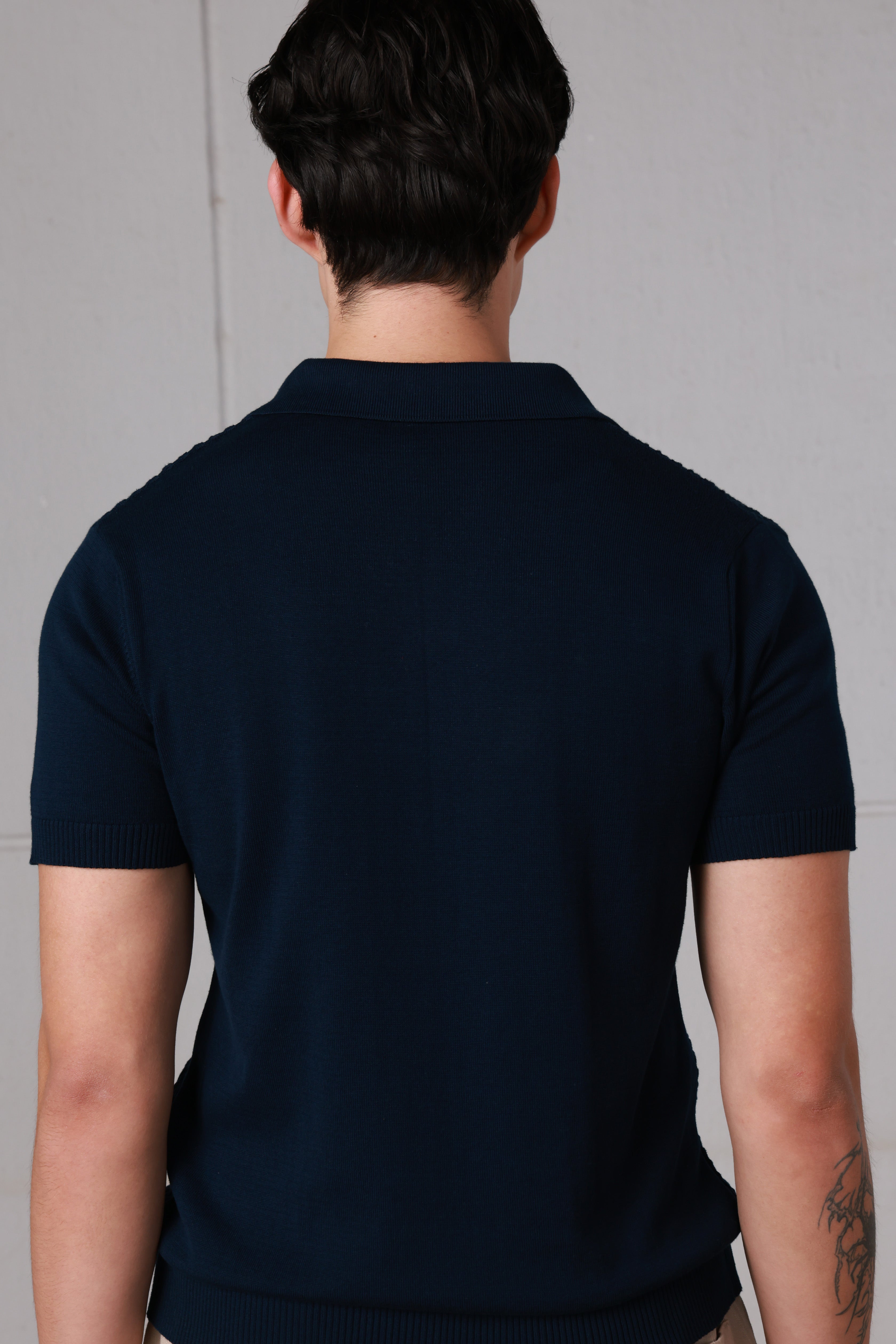 Navy Braided Knitted Polo