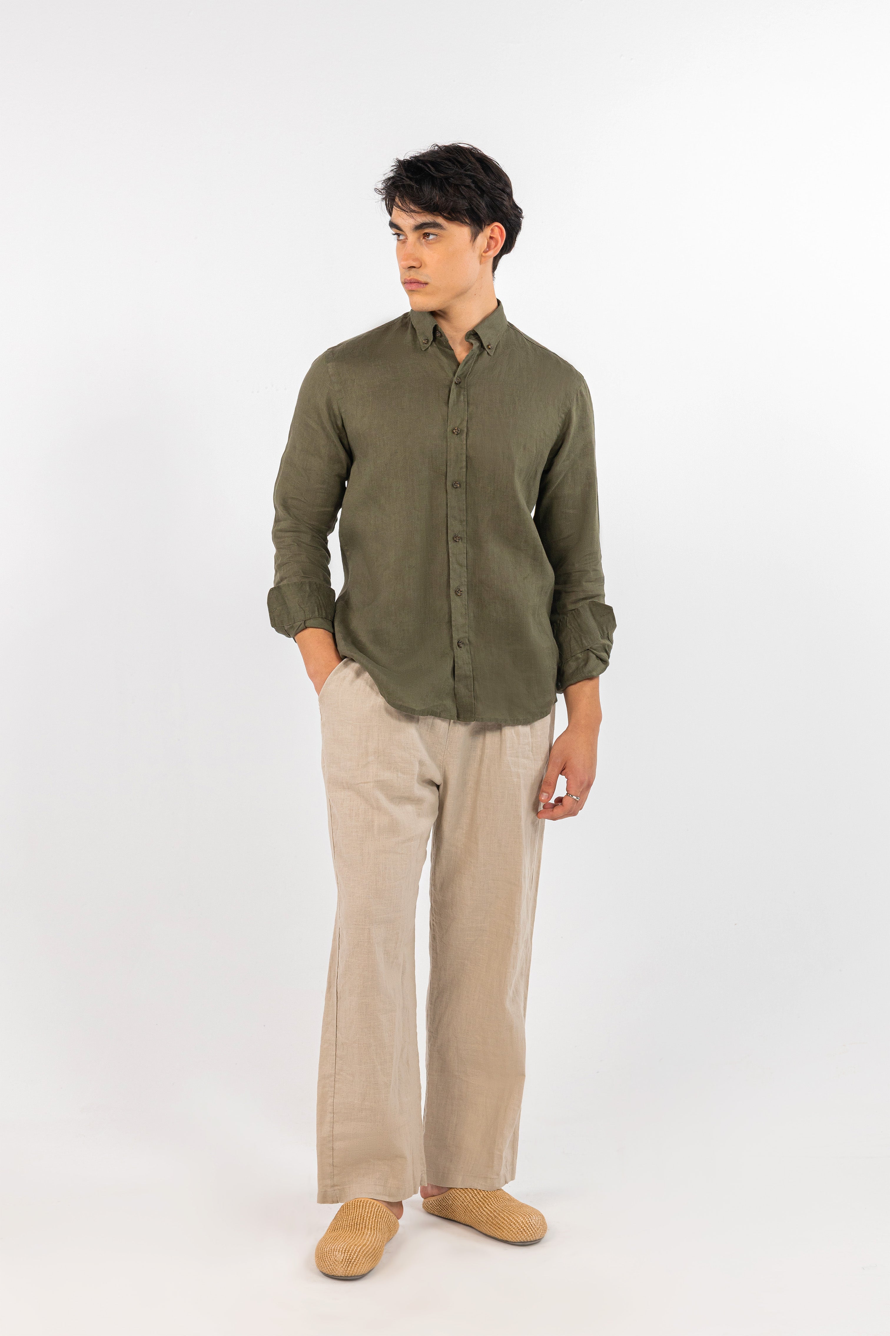 Olive Pure Linen Shirt