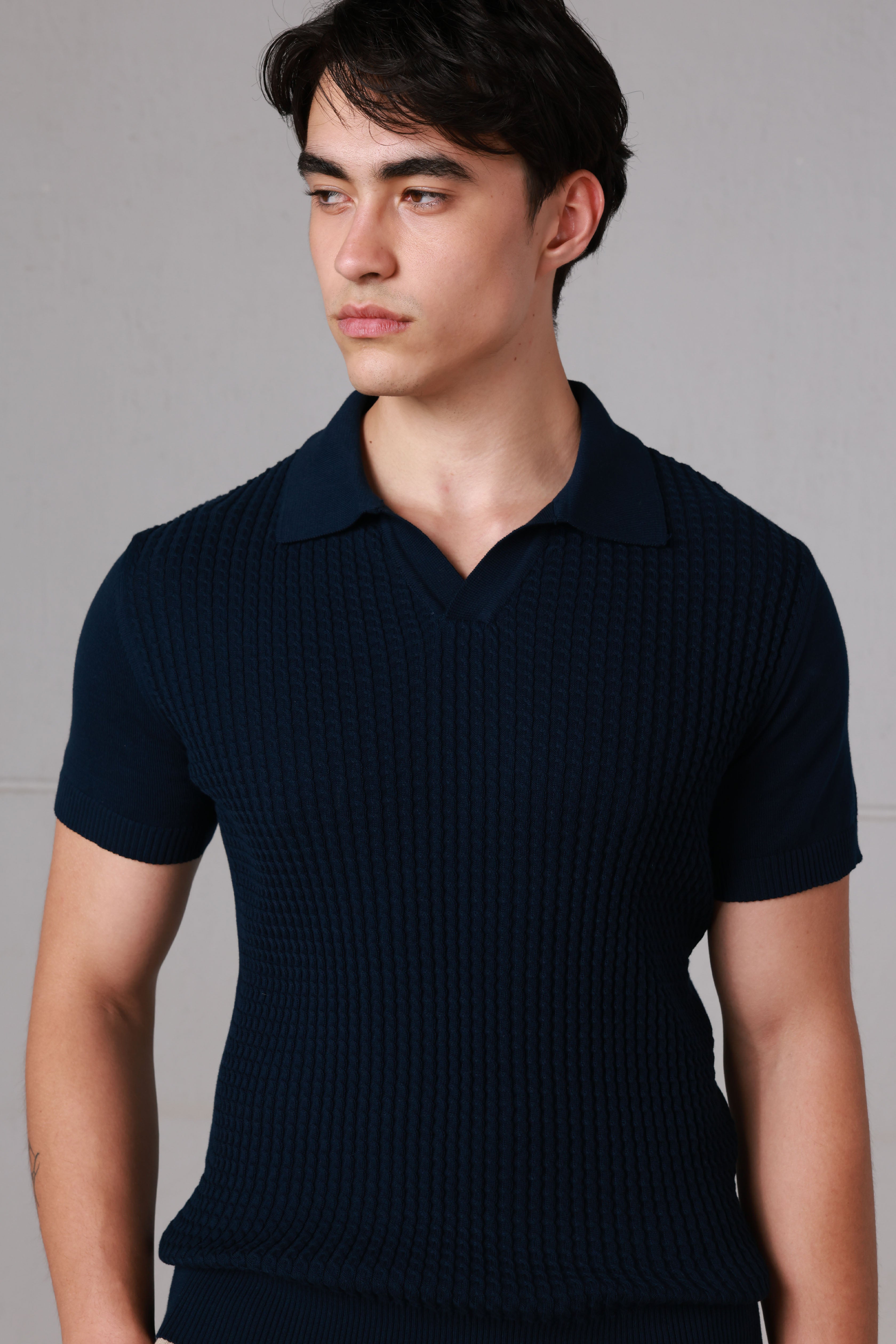 Navy Braided Knitted Polo