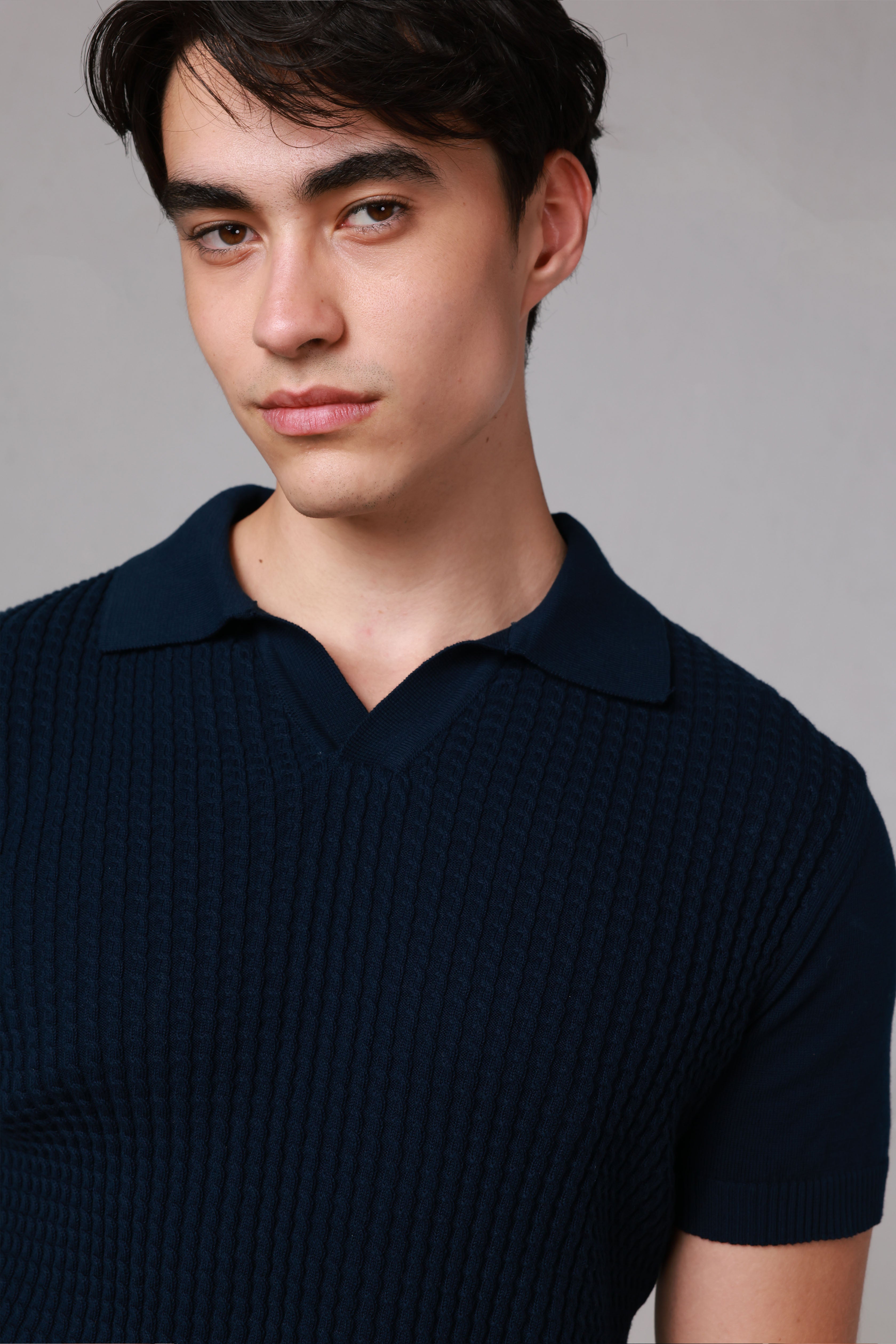 Navy Braided Knitted Polo