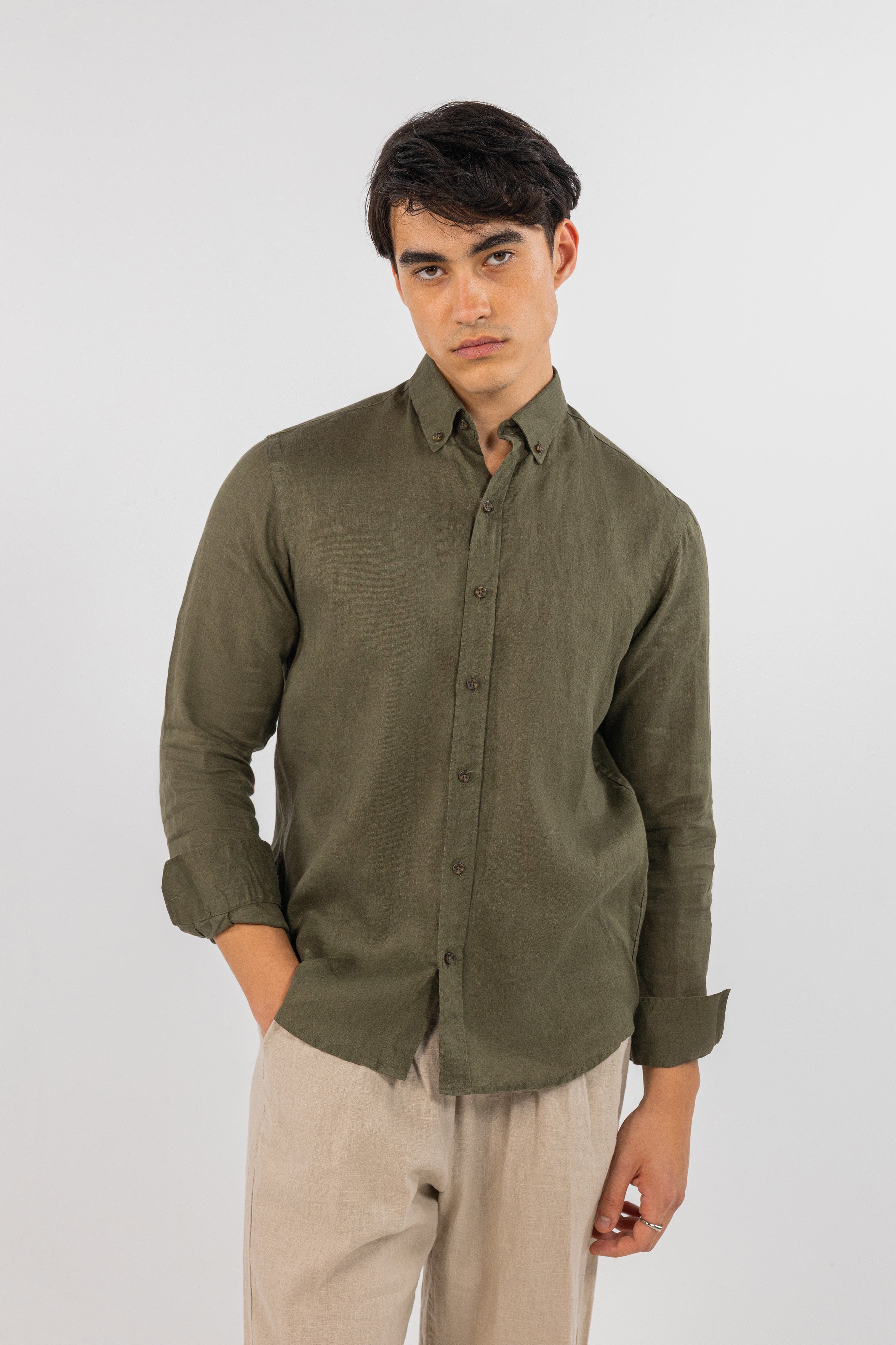 Olive Pure Linen Shirt