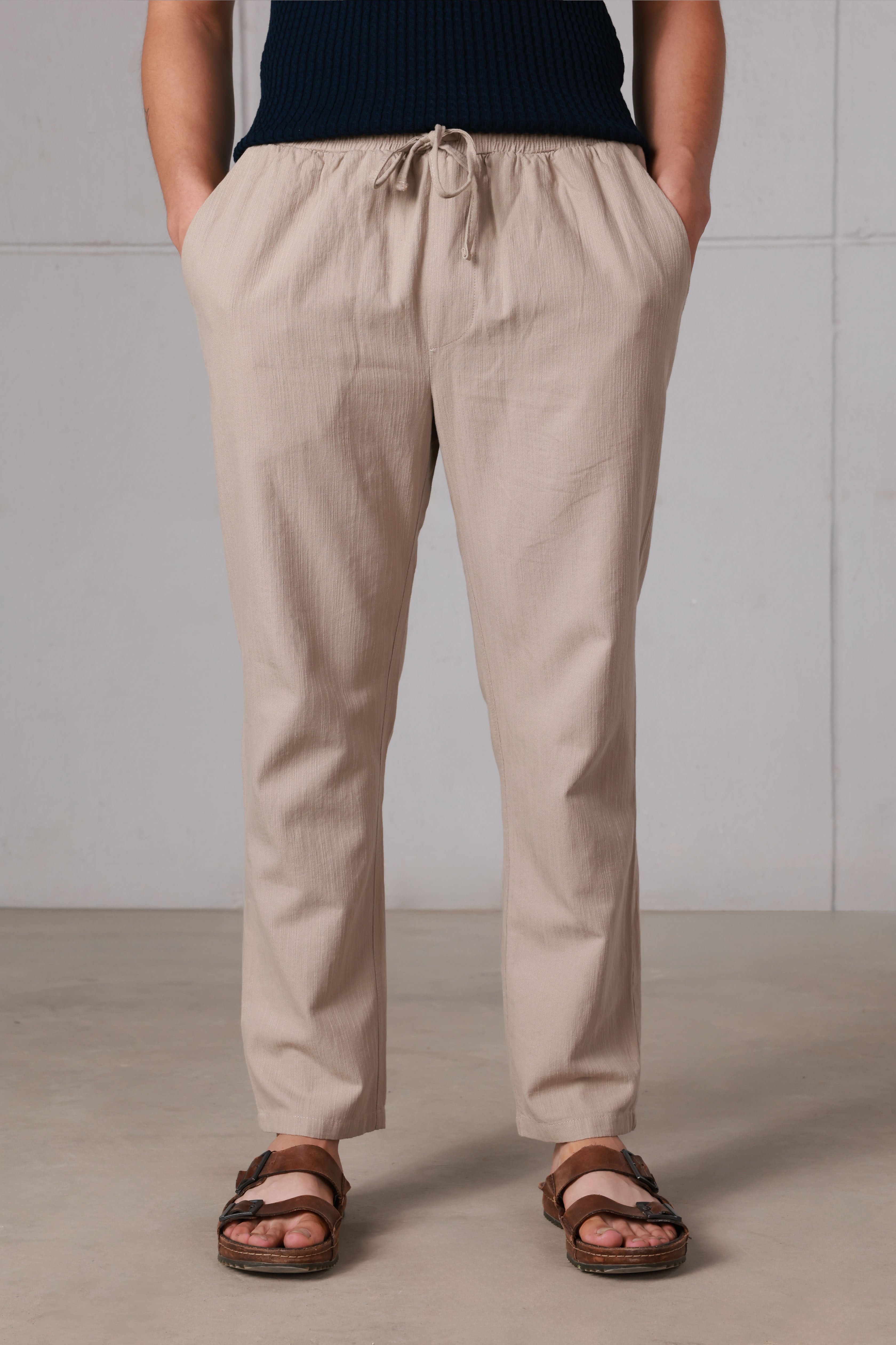 Beige Textured Trousers