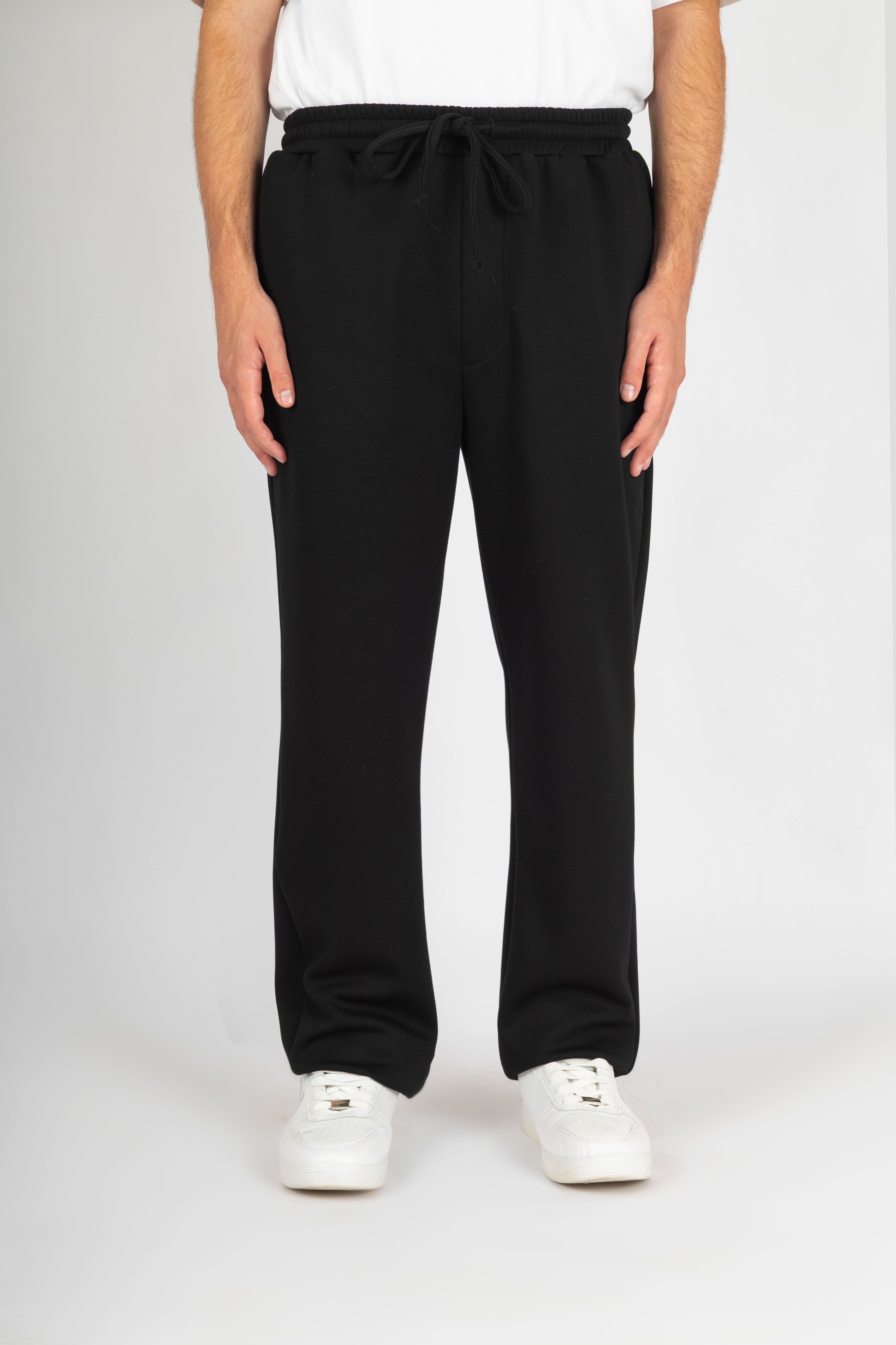 Black Relaxed Wide-Leg Joggers