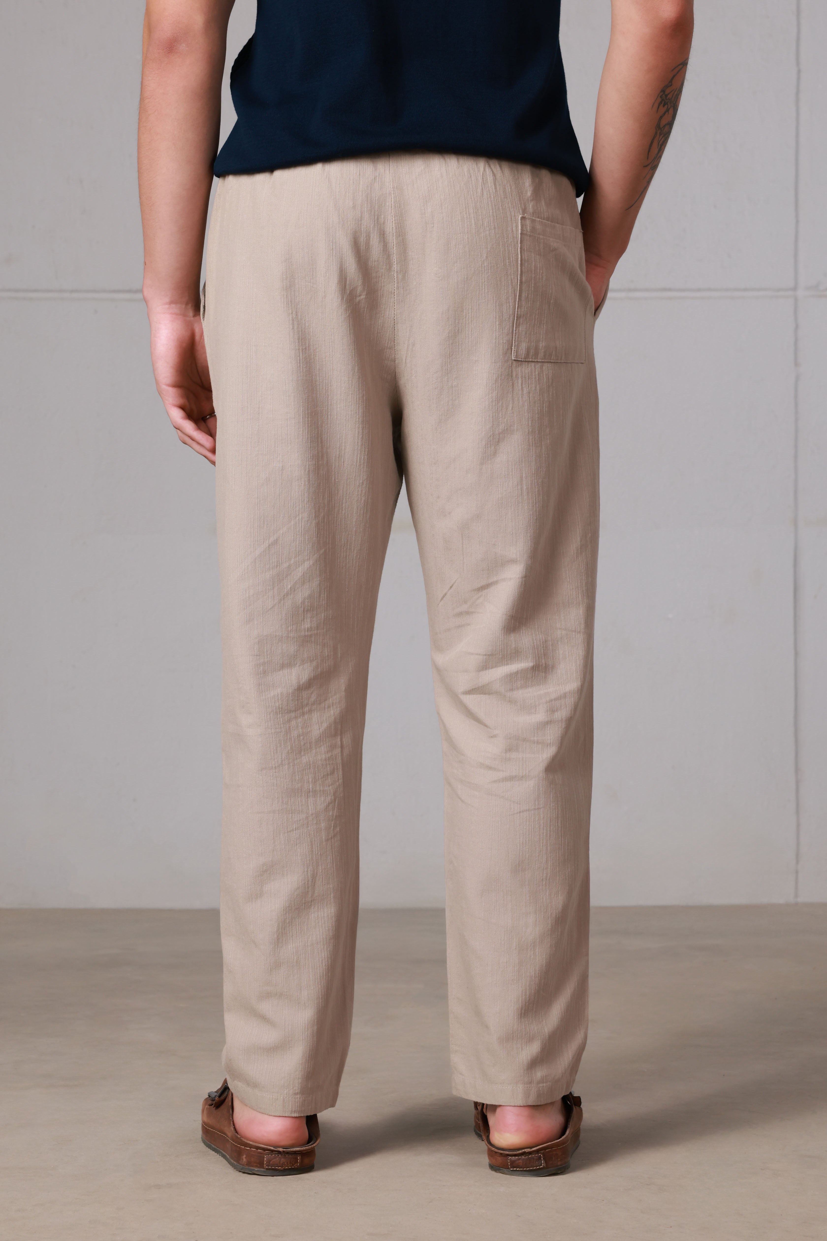 Beige Textured Trousers