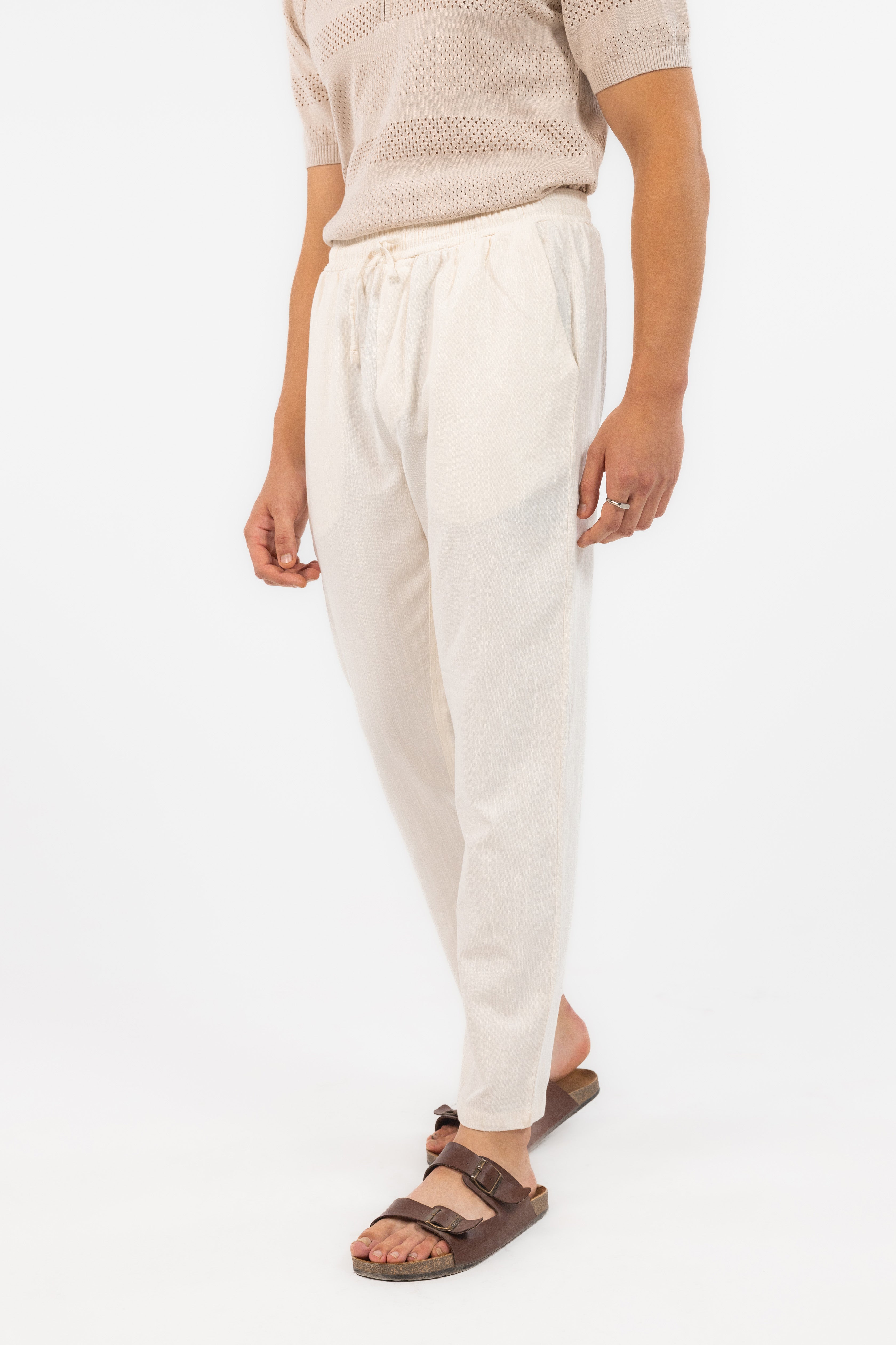 Off White Textured Trousers