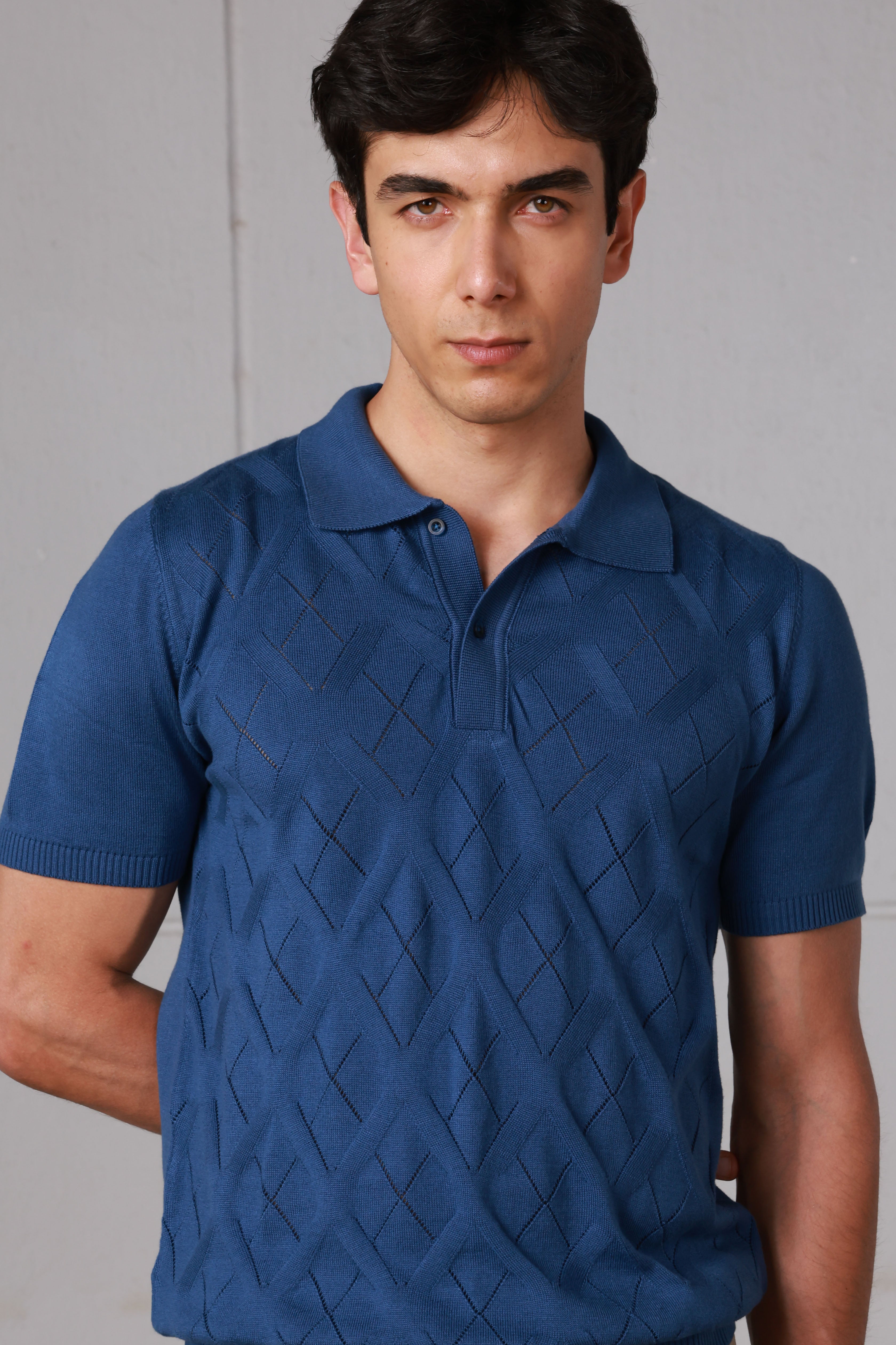 Royal Blue Diamond Knitted Polo