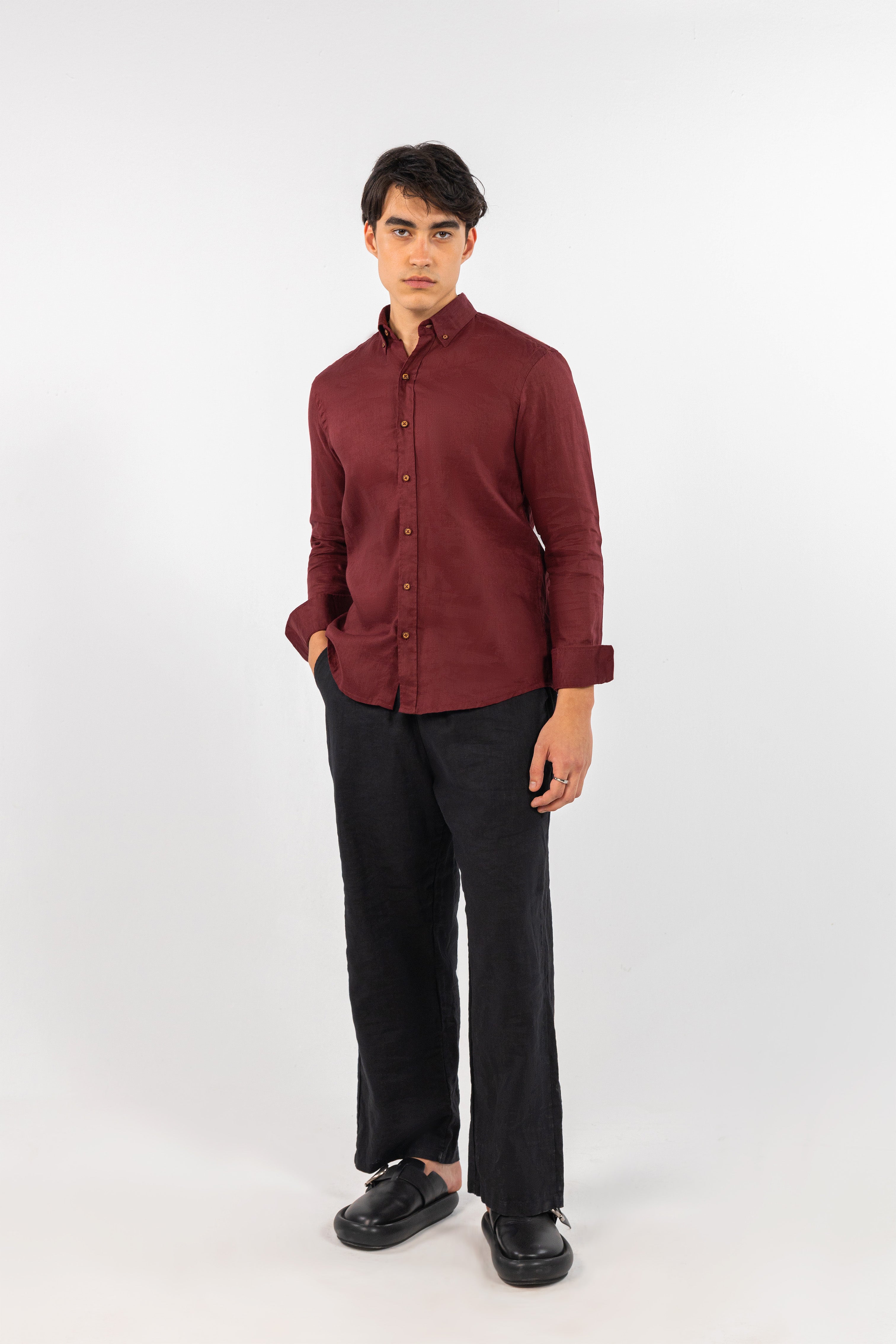 Burgundy Pure Linen Shirt