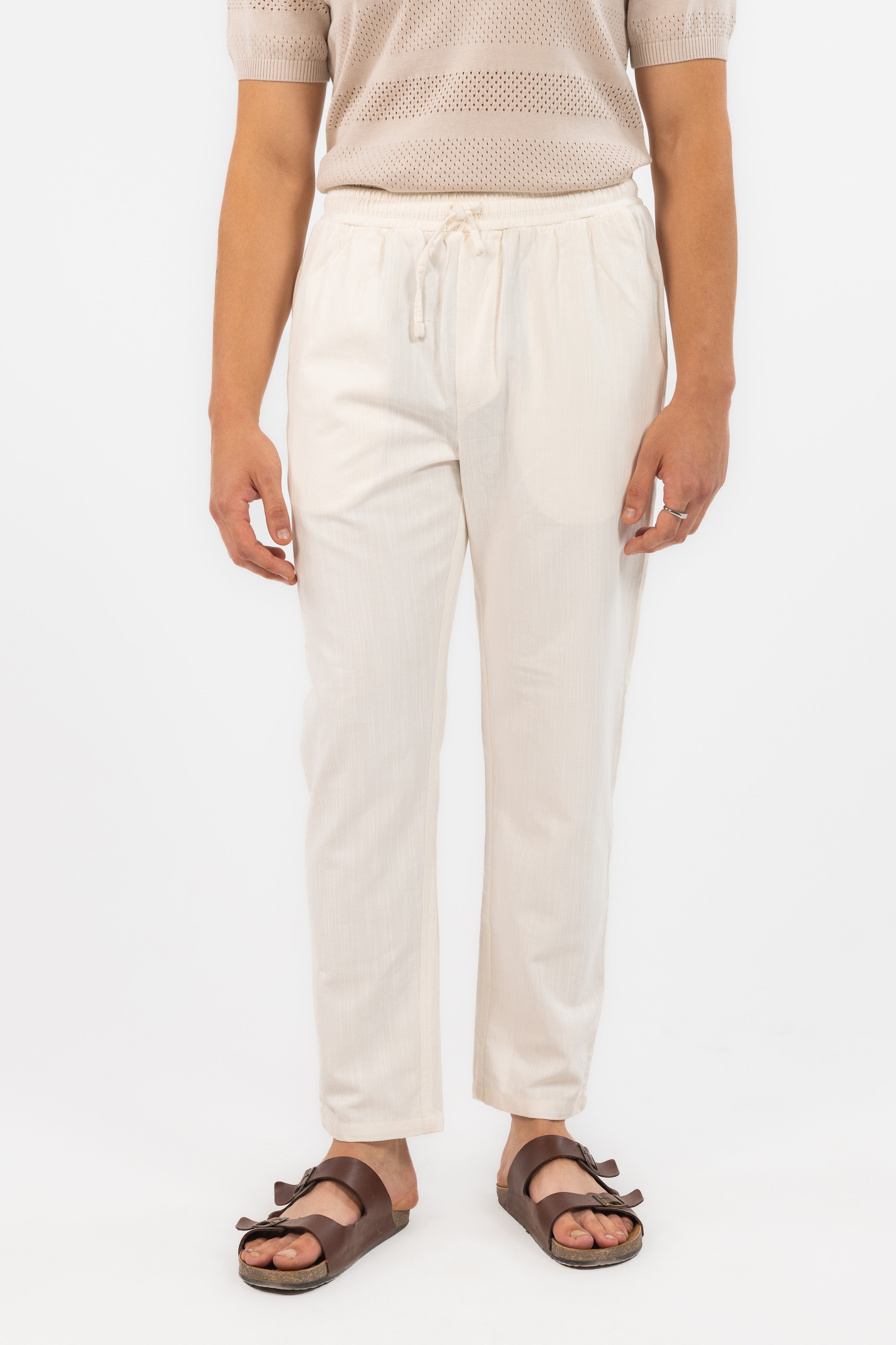 Off White Textured Trousers