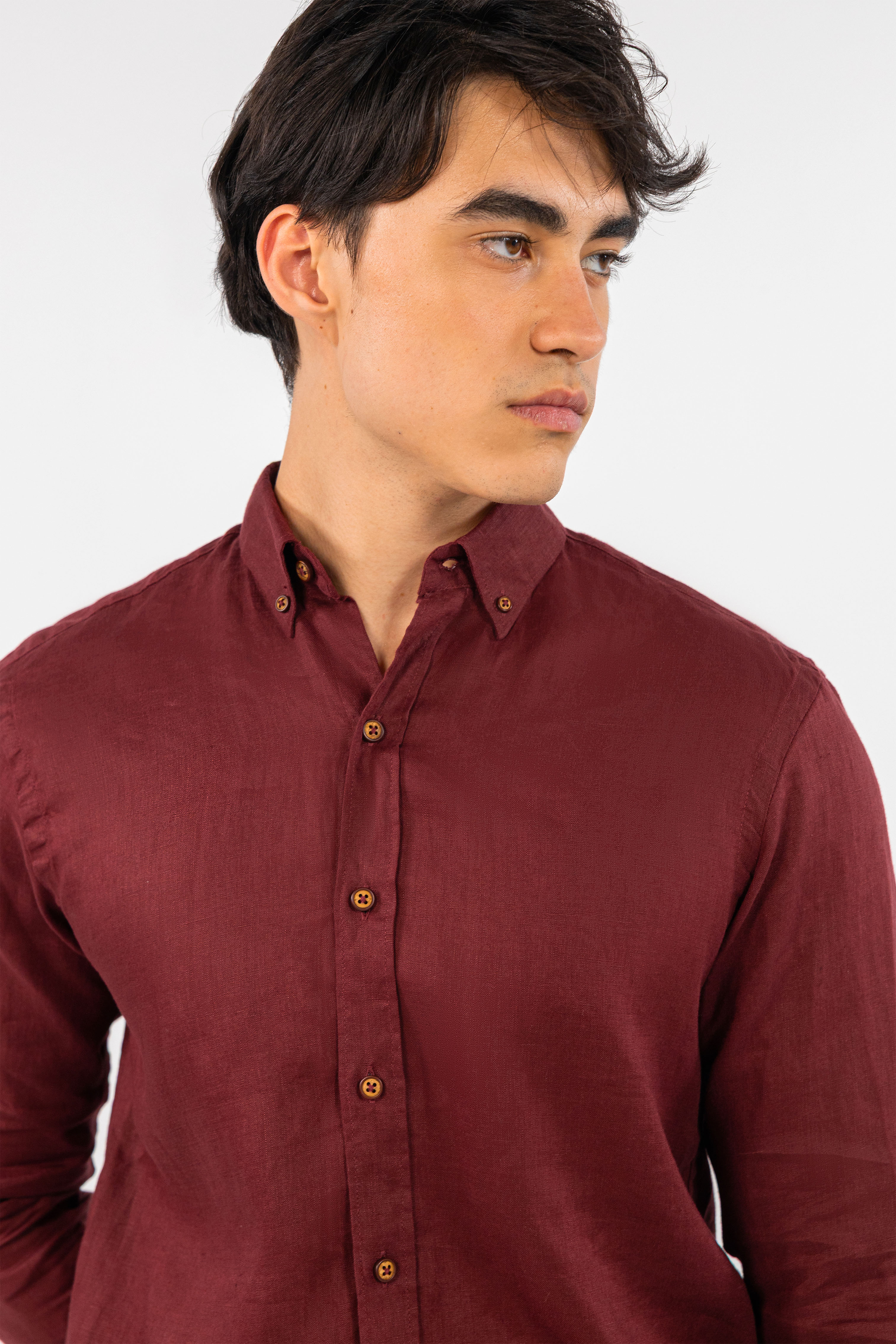 Burgundy Pure Linen Shirt