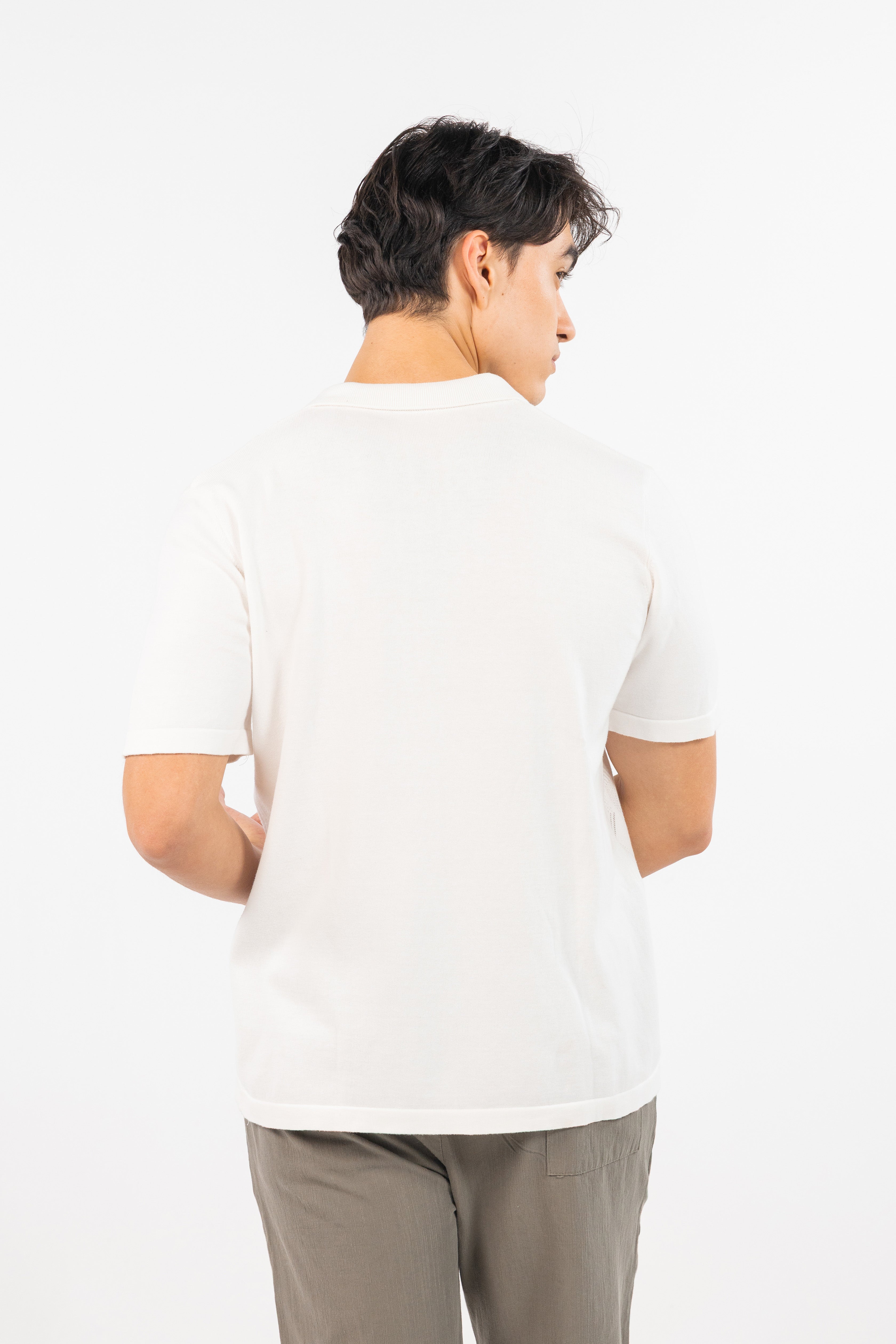 Off White Textured Knitted Shirt