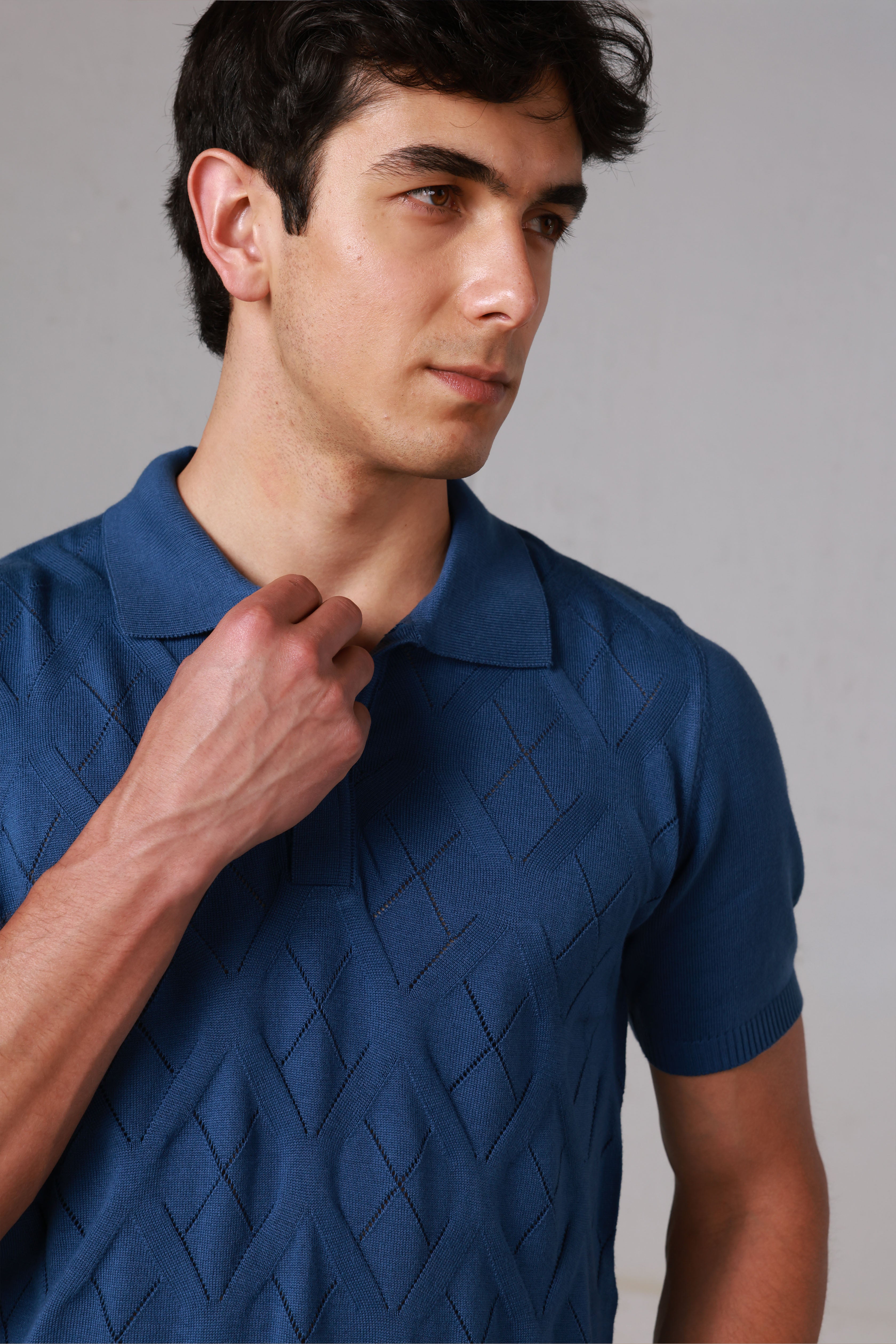 Royal Blue Diamond Knitted Polo