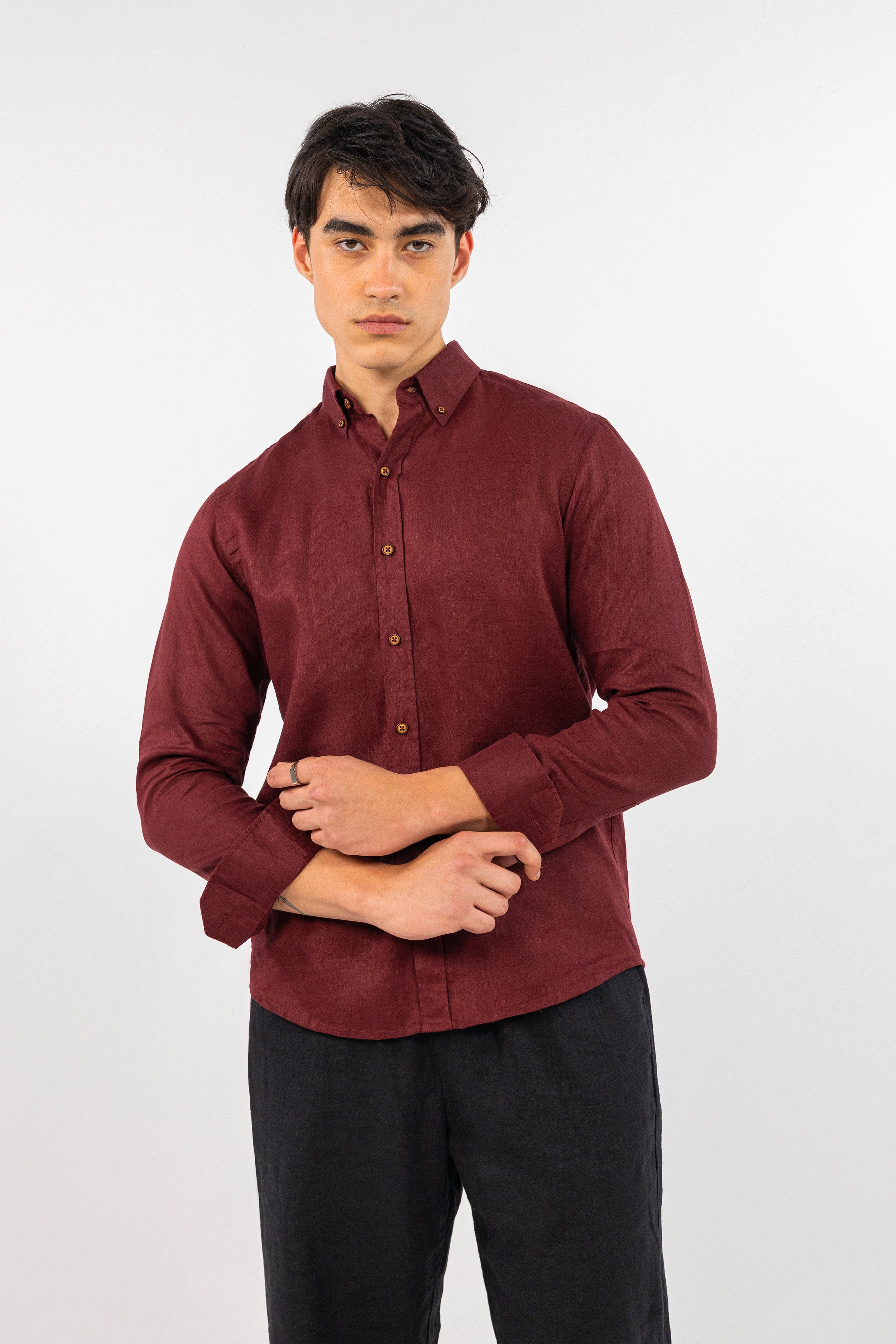 Burgundy Pure Linen Shirt