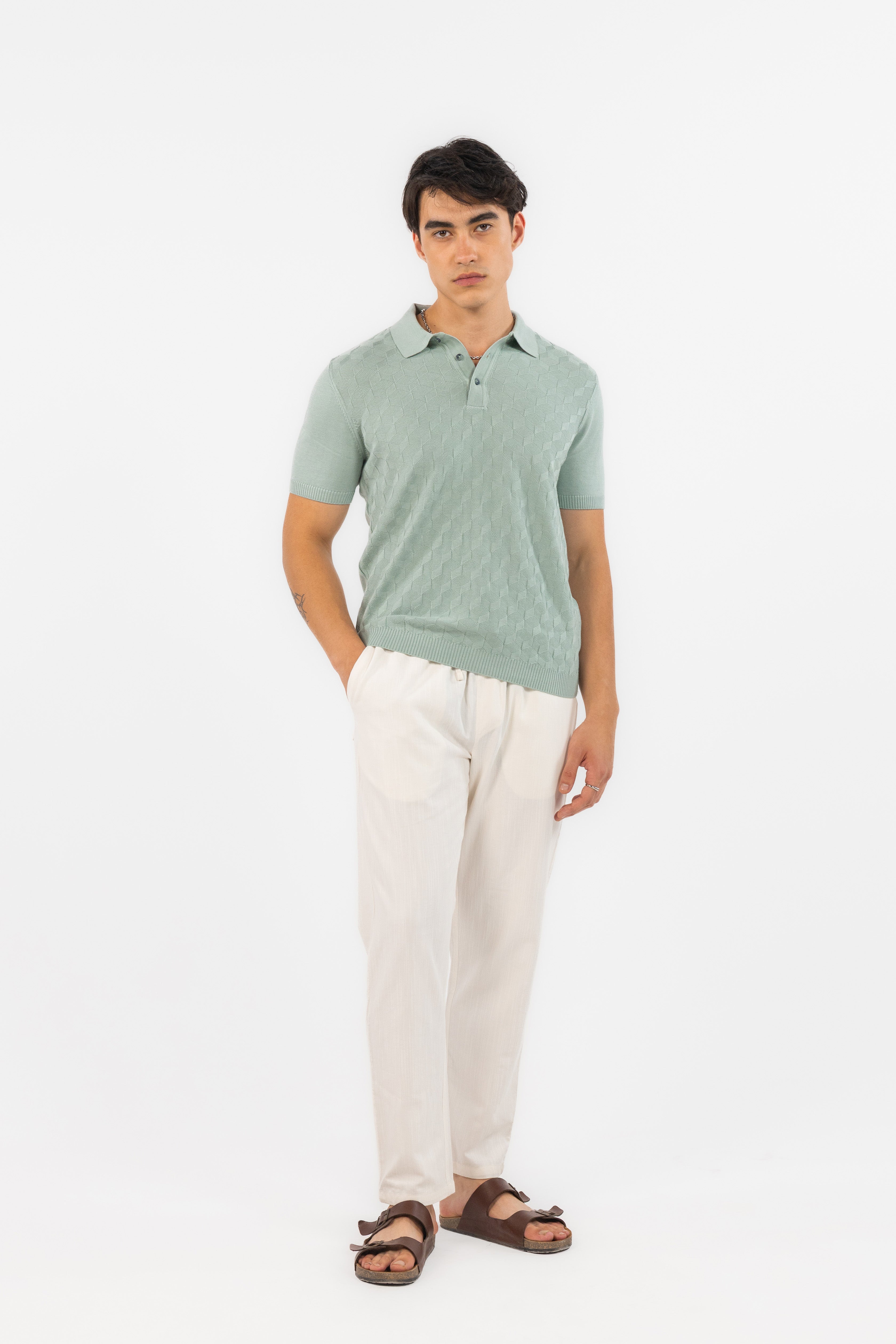 Mint Textured Knitted Polo