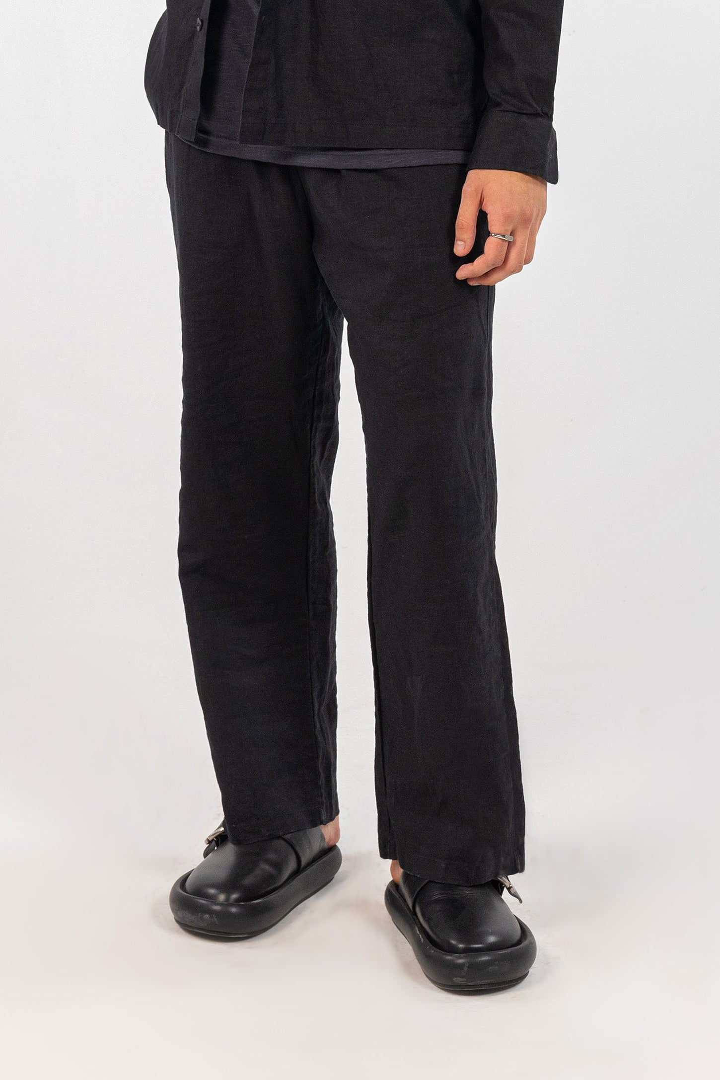 Black Linen Regular Fit Trousers