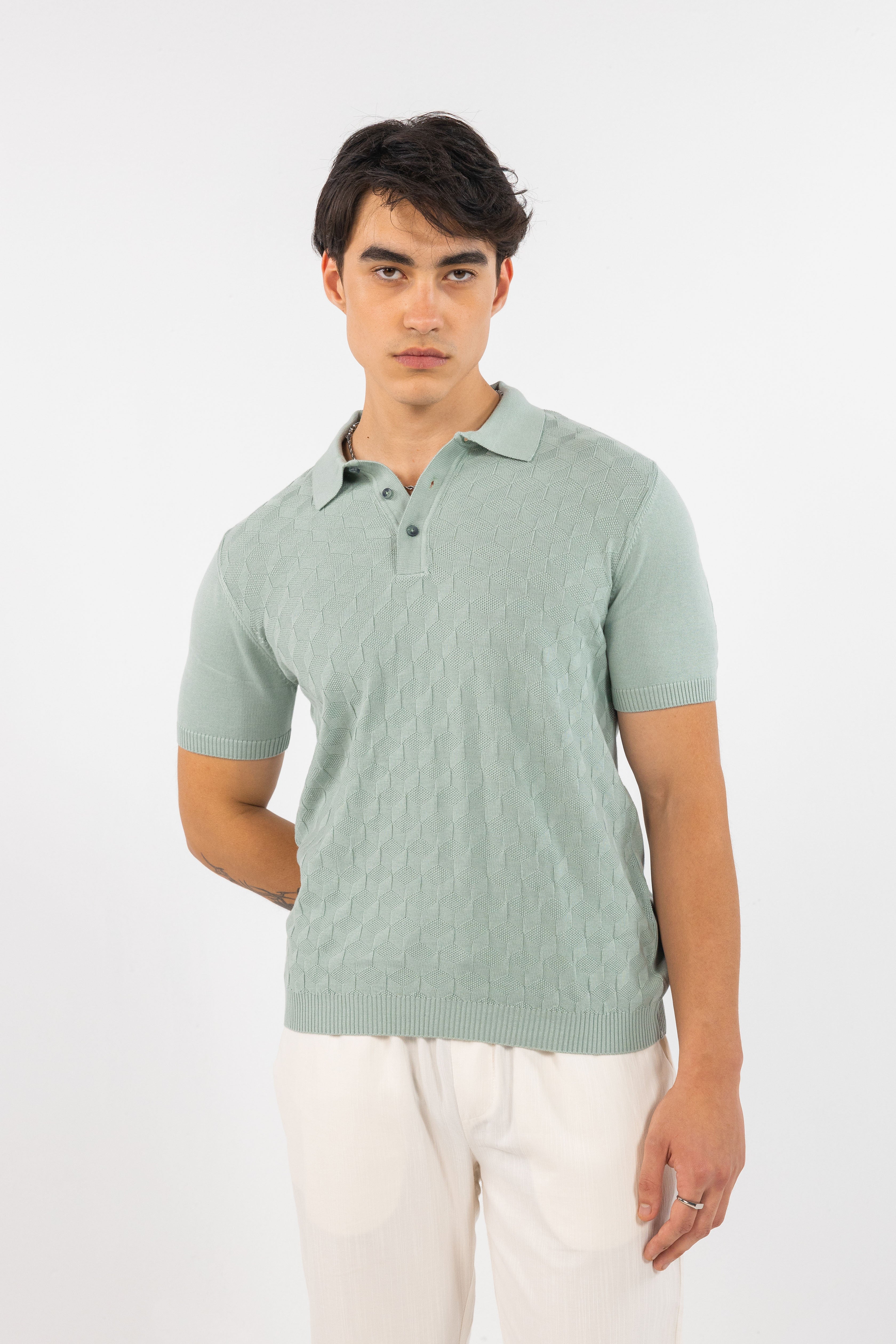 Mint Textured Knitted Polo