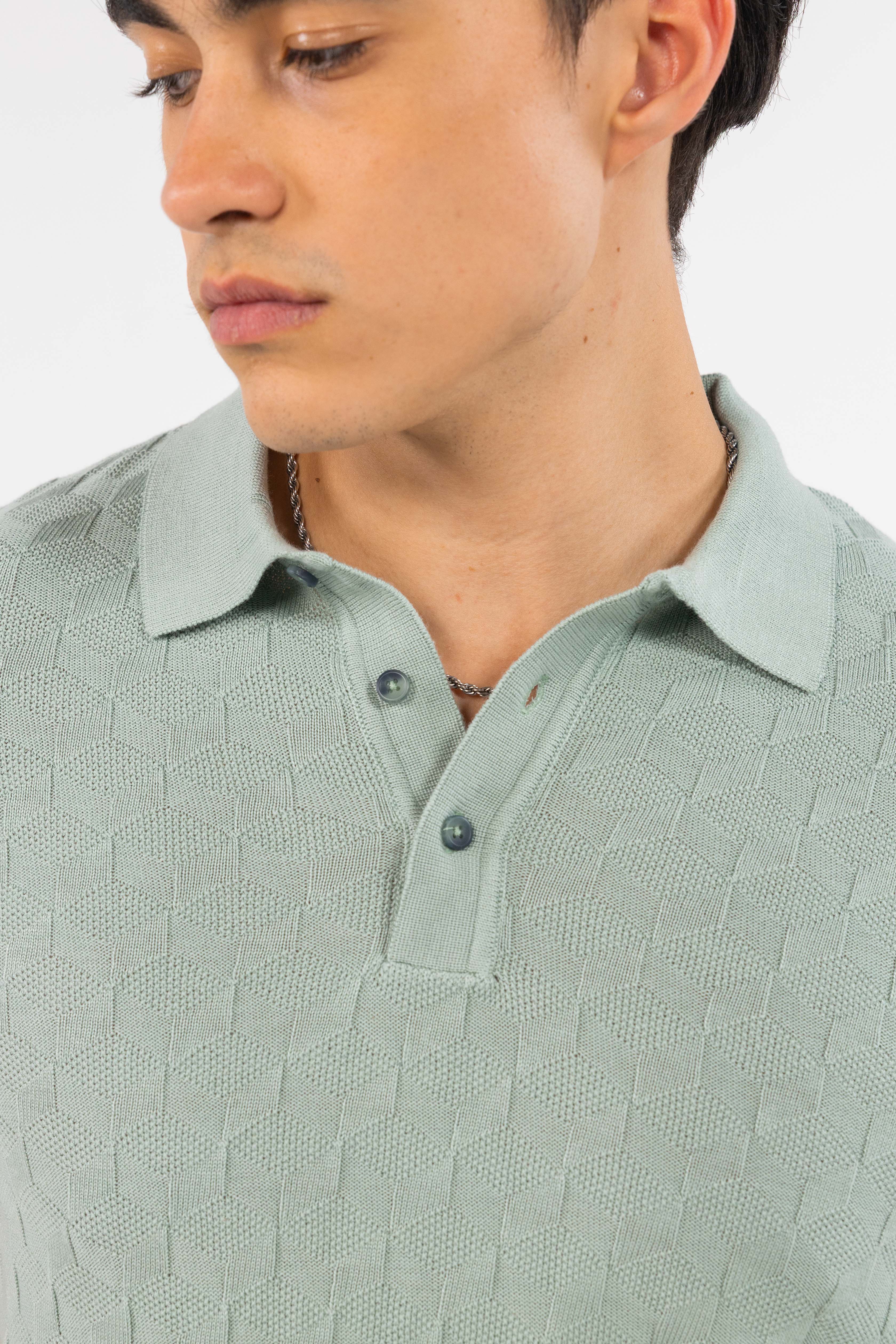Mint Textured Knitted Polo