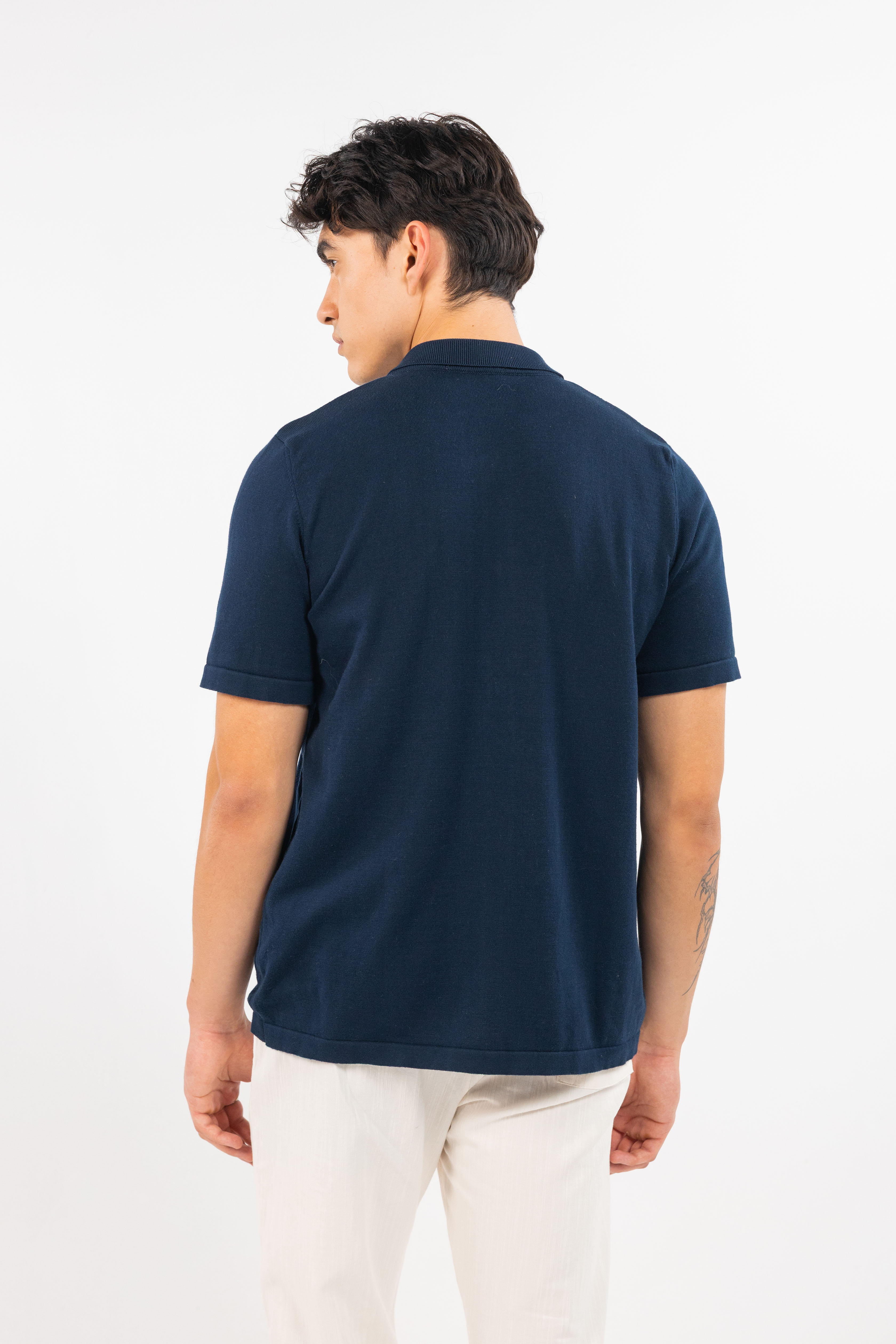 Navy Textured Knitted Shirt