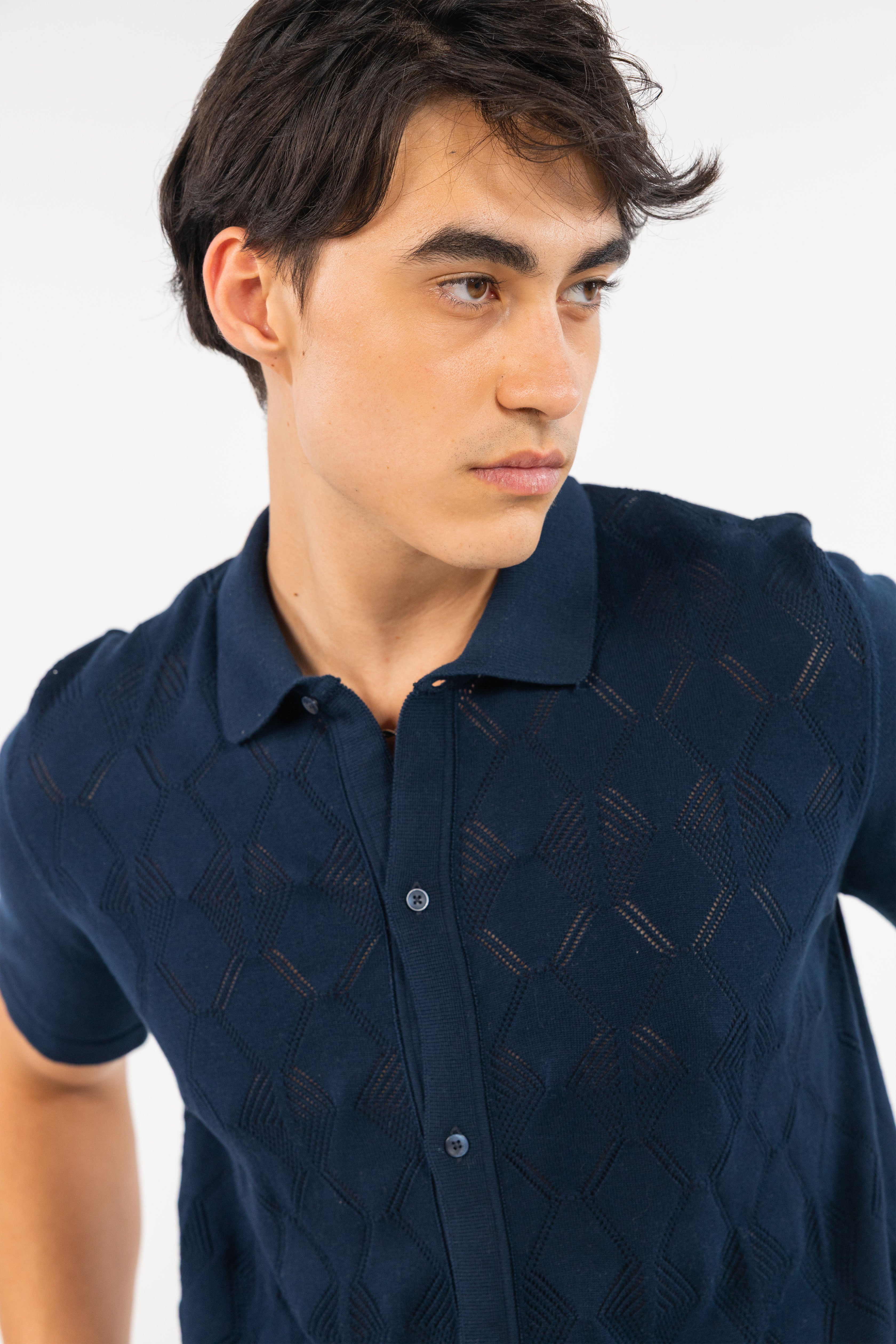 Navy Textured Knitted Shirt