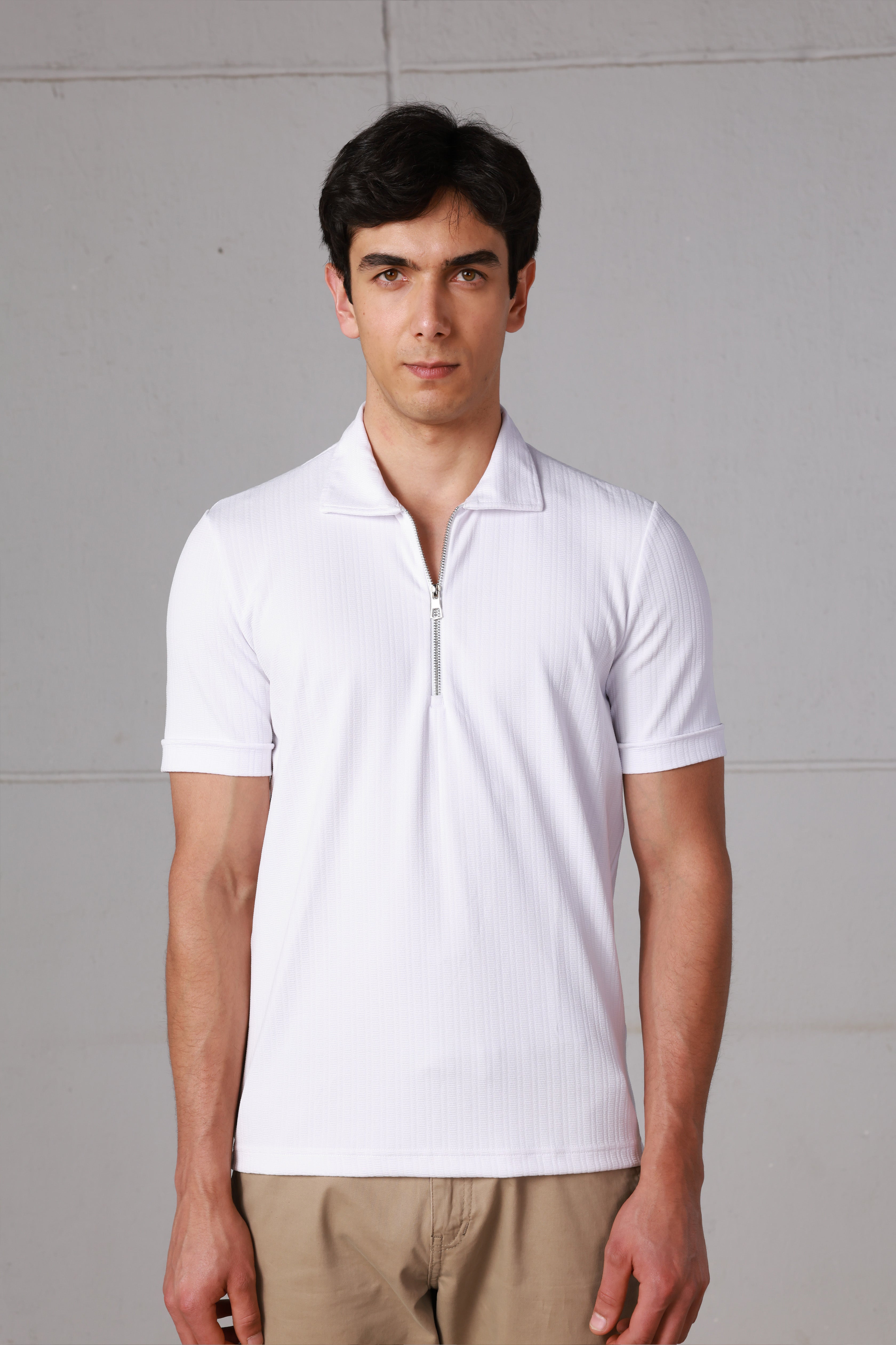 White Technical Zip-Up Polo Shirt