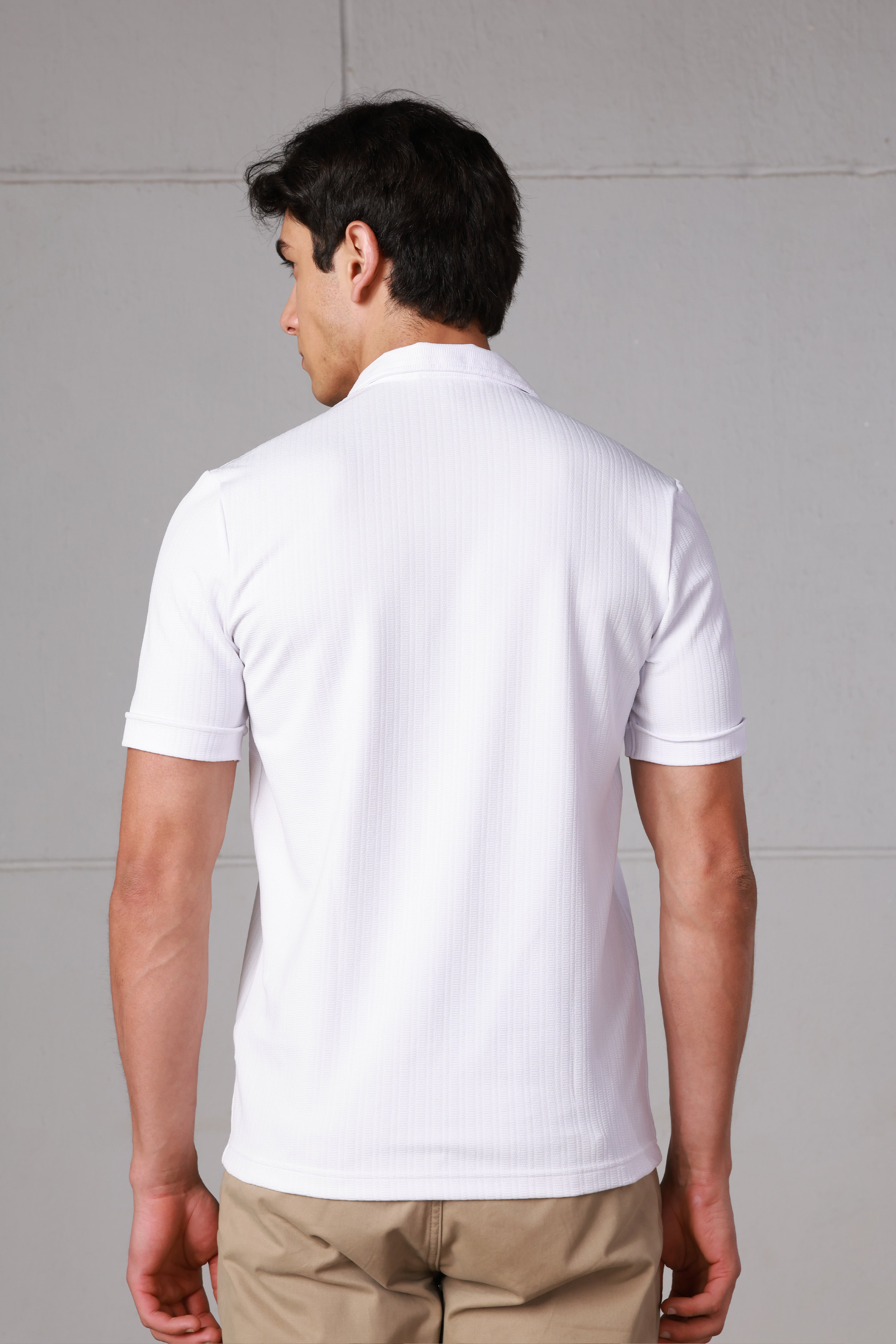 White Technical Zip-Up Polo Shirt