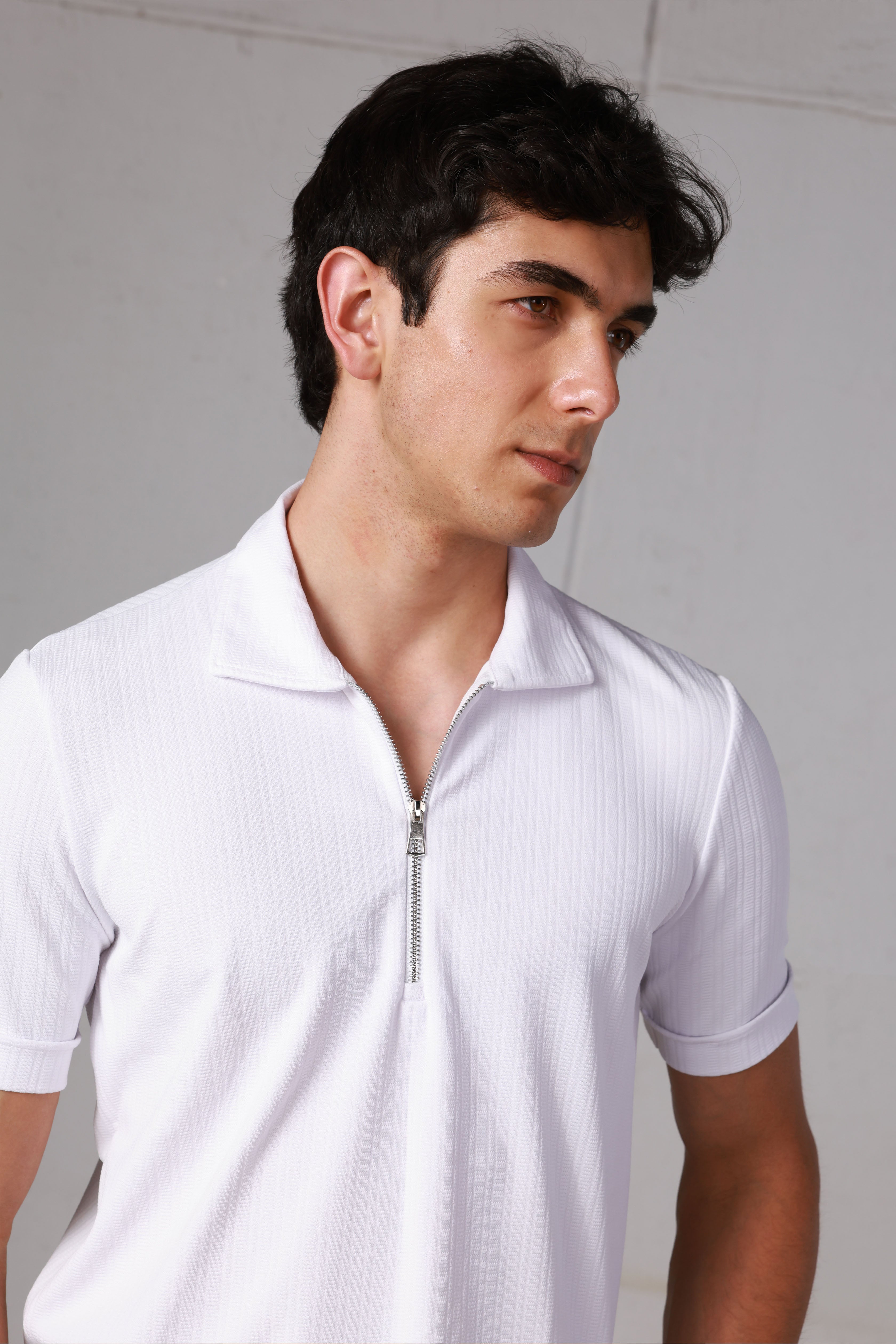 White Technical Zip-Up Polo Shirt